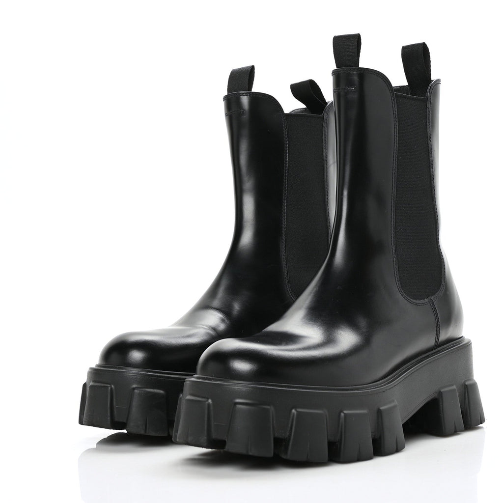 PRADA SPAZZOLATO ROIS MONLITH BRUSHED LEATHER CHELSEA BOOTS