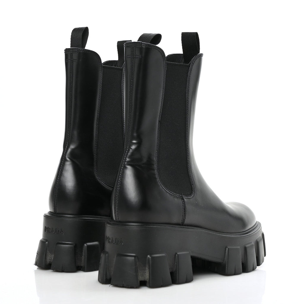 PRADA SPAZZOLATO ROIS MONLITH BRUSHED LEATHER CHELSEA BOOTS