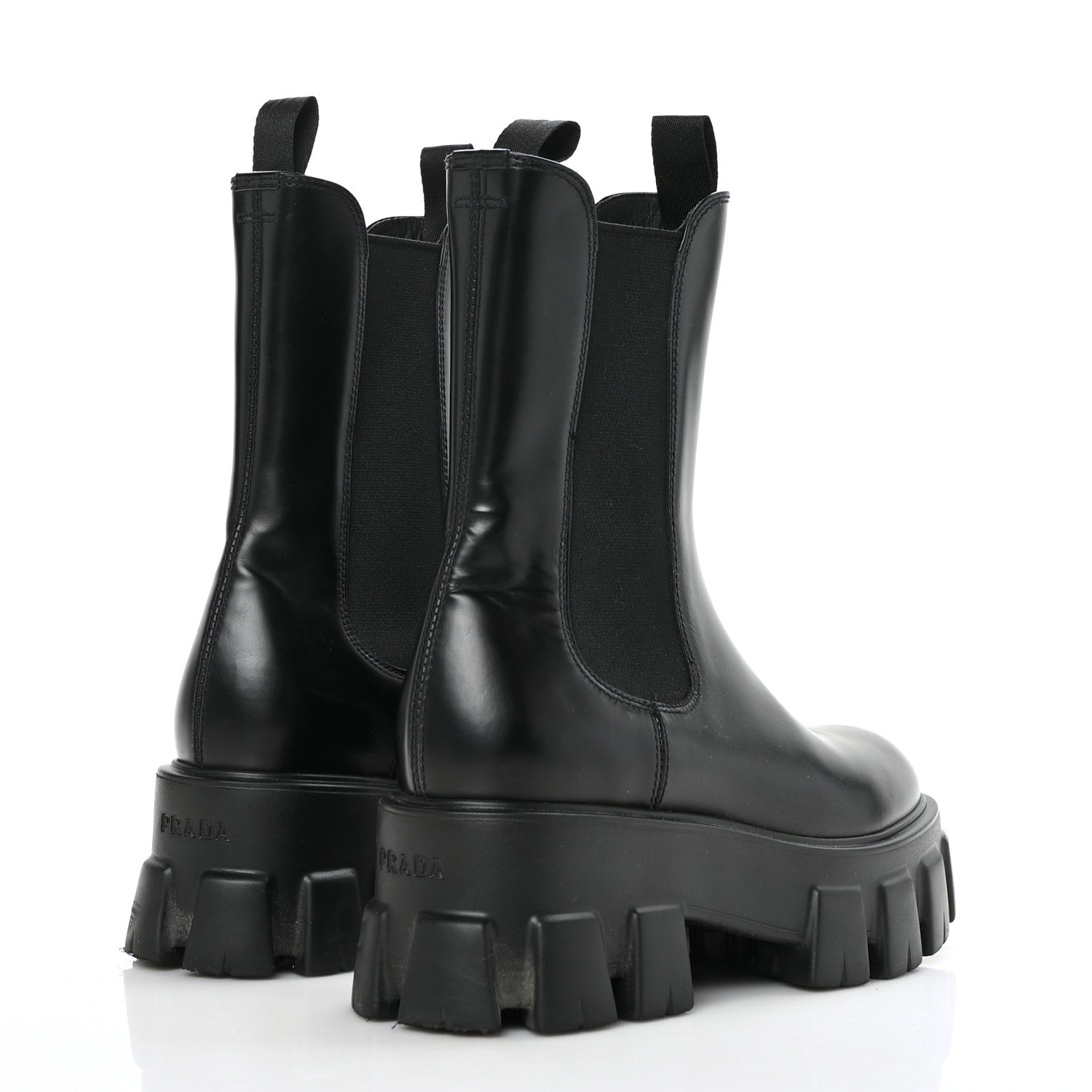 PRADA SPAZZOLATO ROIS MONLITH BRUSHED LEATHER CHELSEA BOOTS