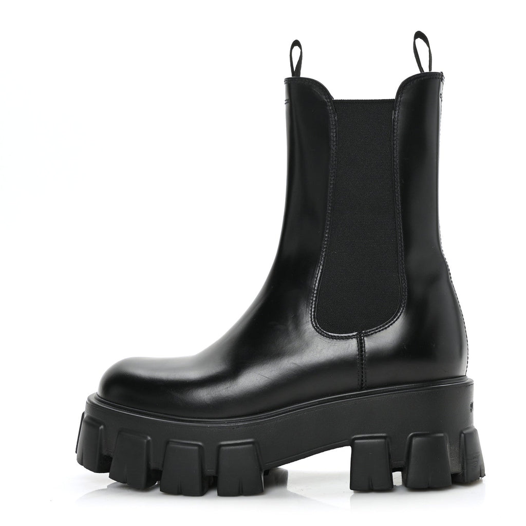 PRADA SPAZZOLATO ROIS MONLITH BRUSHED LEATHER CHELSEA BOOTS