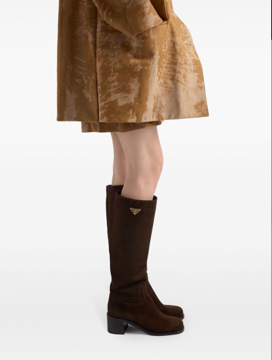 PRADA SUEDE BLOCKED HEEL KNEE HIGH BOOTS
