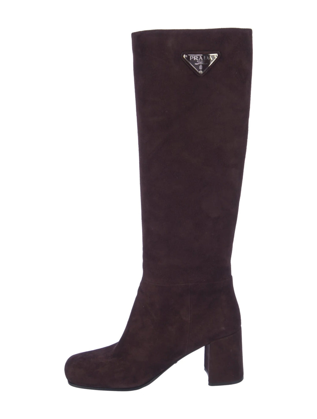 PRADA SUEDE BLOCKED HEEL KNEE HIGH BOOTS