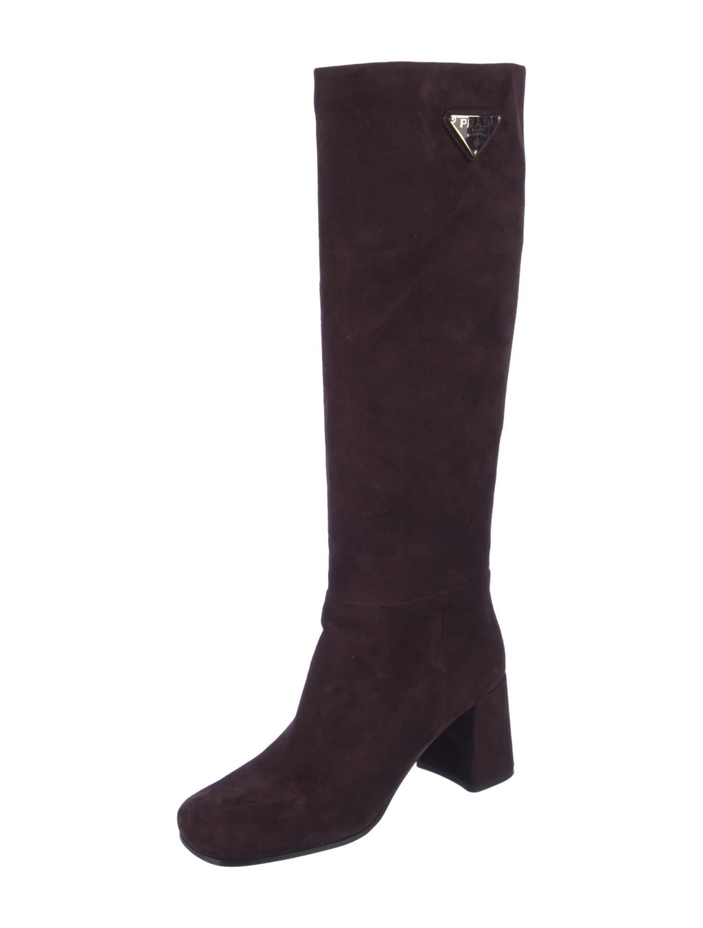 PRADA SUEDE BLOCKED HEEL KNEE HIGH BOOTS