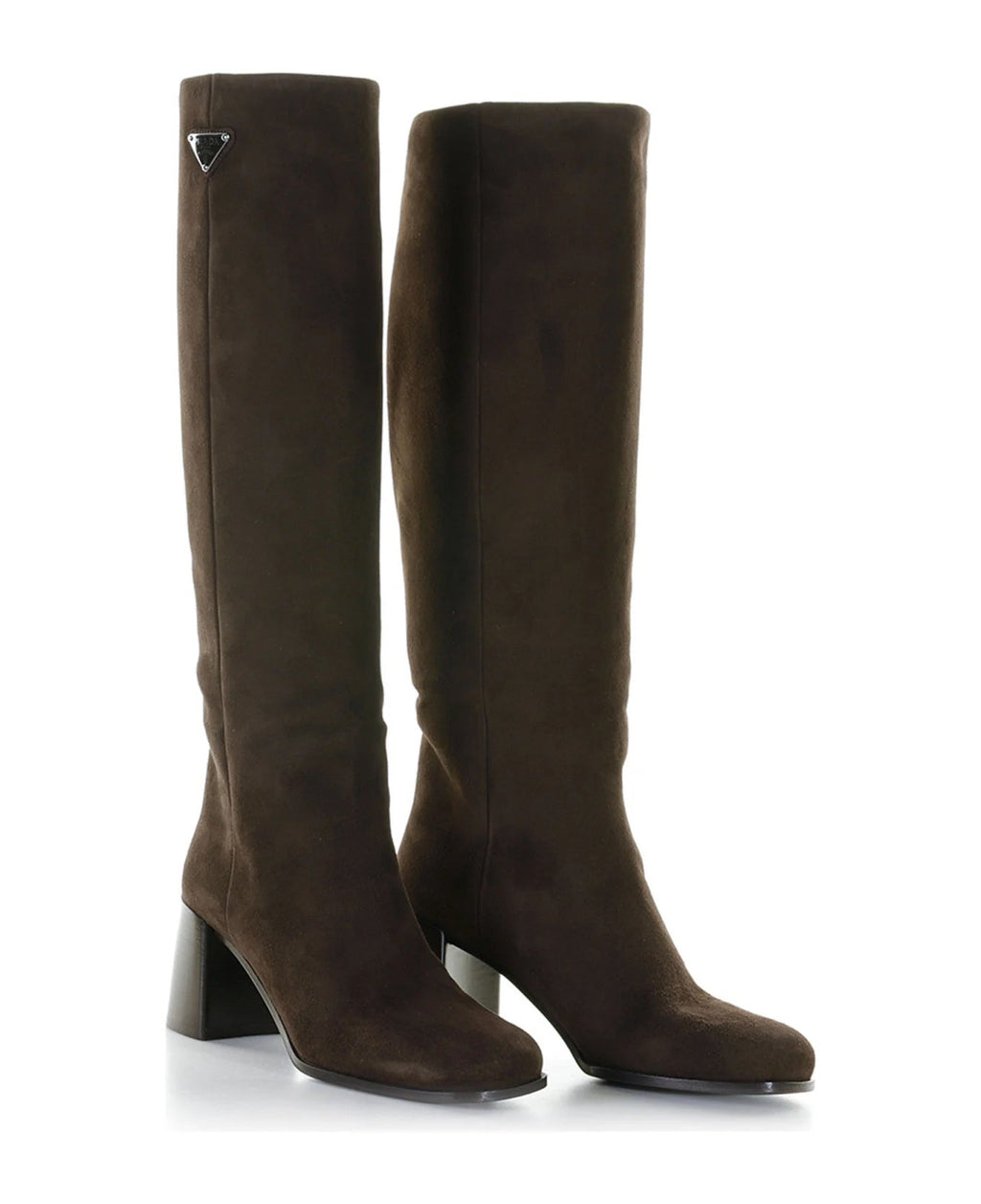 PRADA SUEDE BLOCKED HEEL KNEE HIGH BOOTS