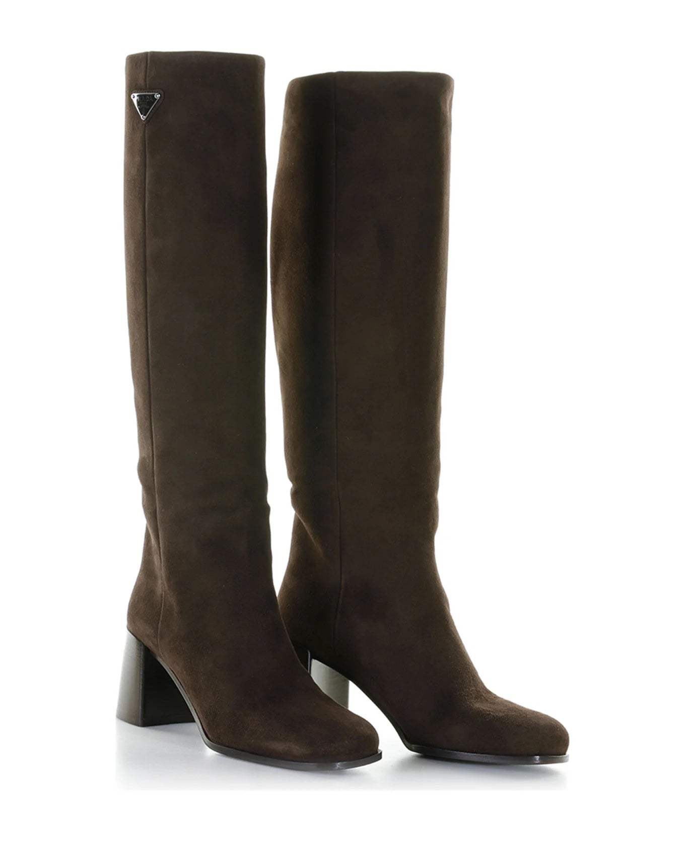 PRADA SUEDE BLOCKED HEEL KNEE HIGH BOOTS