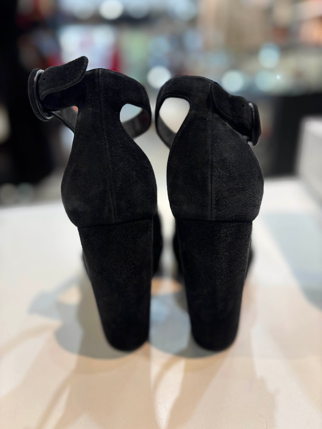 PRADA SUEDE CRYSTAL EMBELLISHED D'ORSAY PUMP HEELS