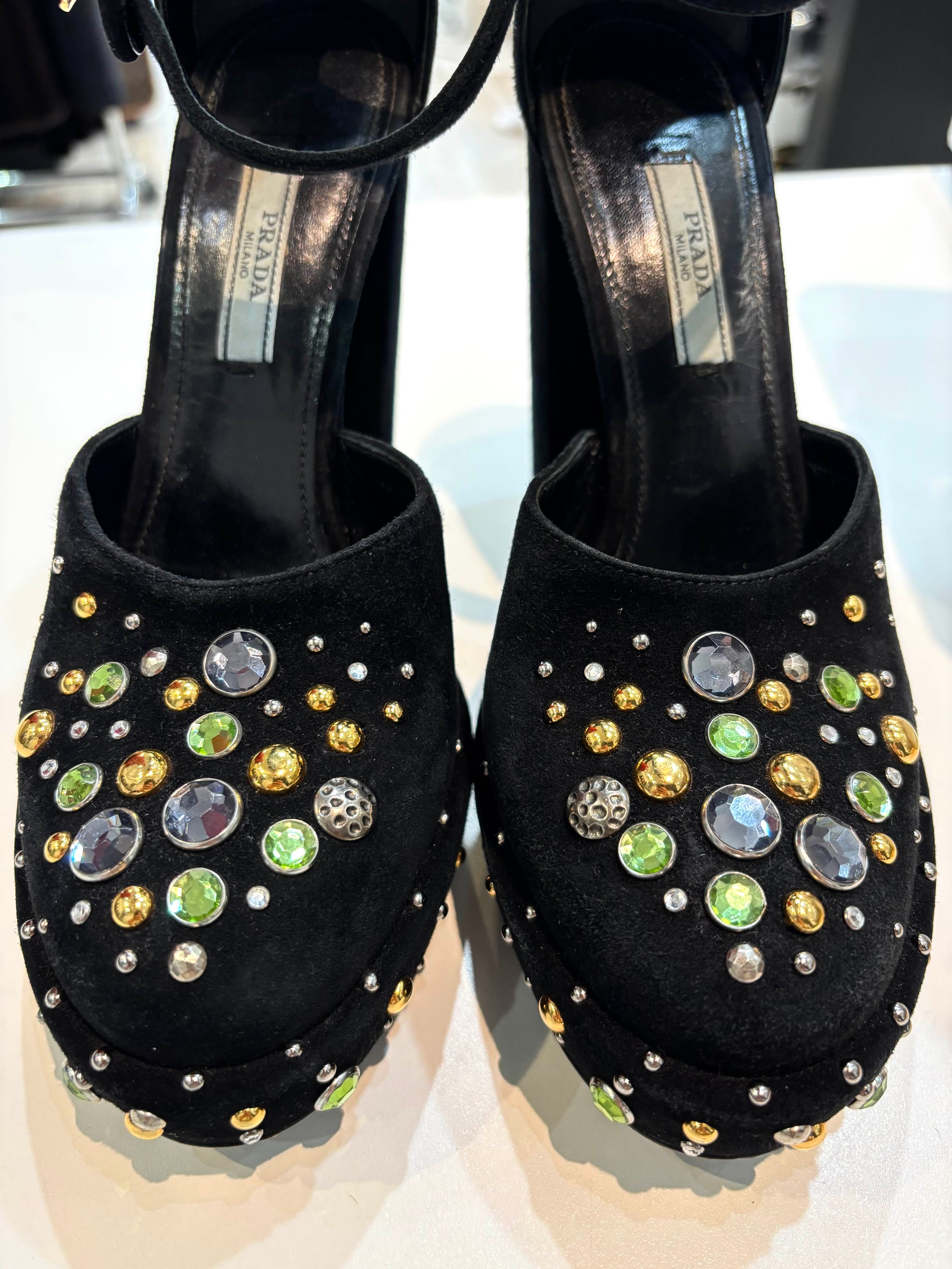 PRADA SUEDE CRYSTAL EMBELLISHED D'ORSAY PUMP HEELS