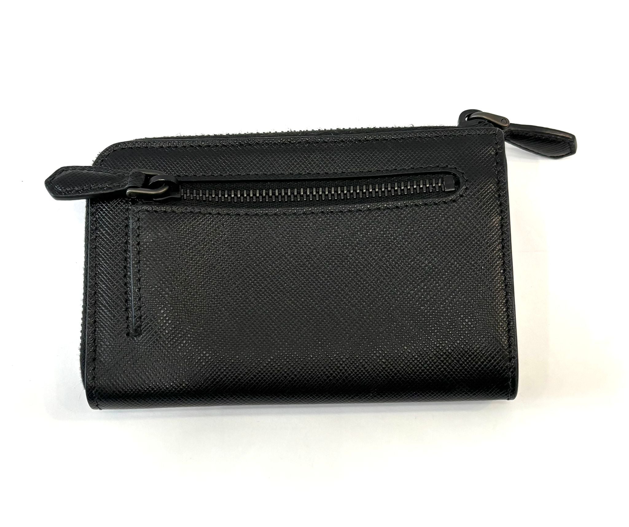 PRADA MONOCHROME SAFFIANO LEATHER ZIP KEYCHAIN  COMPACT WALLET