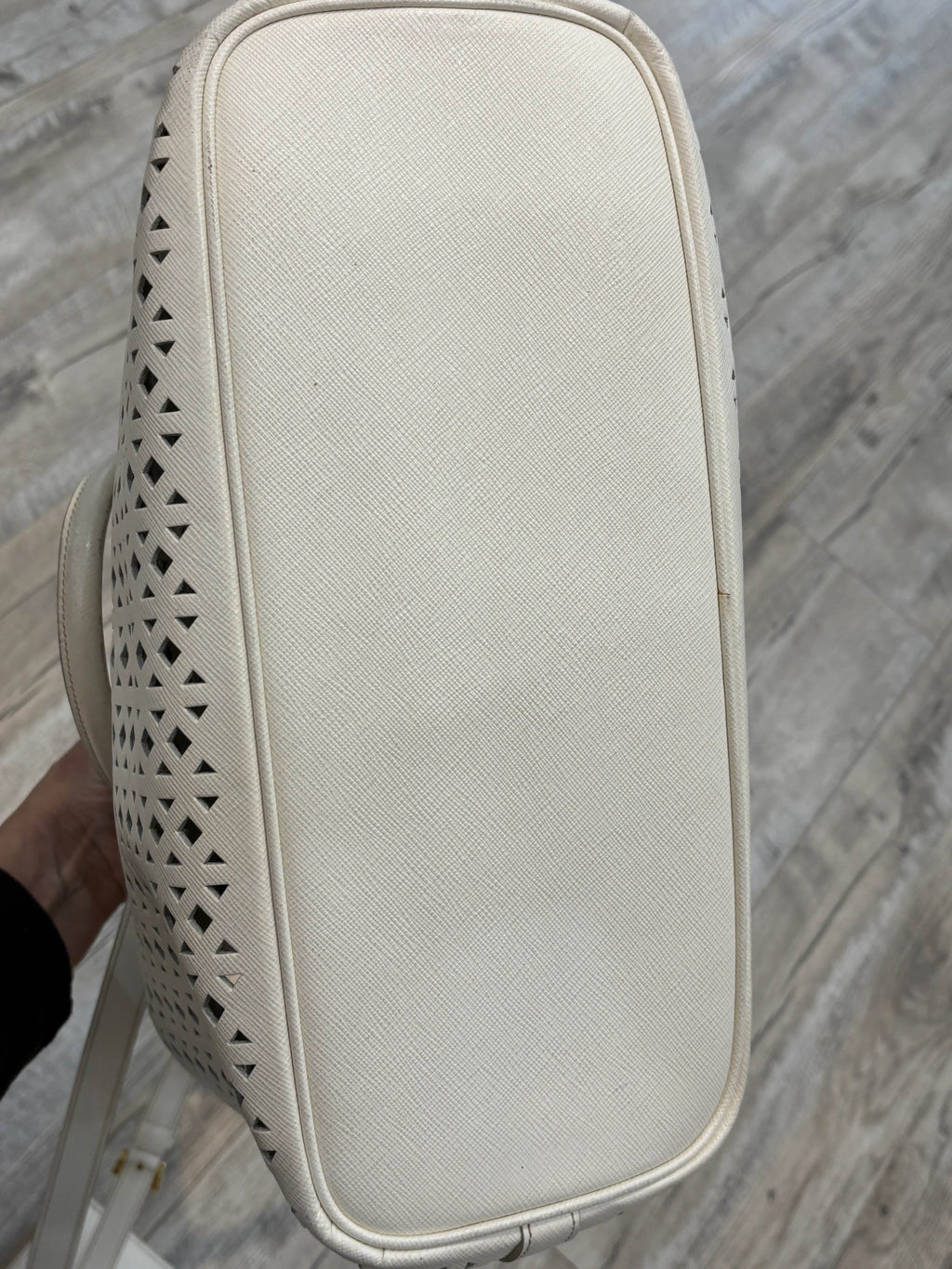 PRADA PERFORATED OFF WHITE LEATHER TOTE WITH POUCH