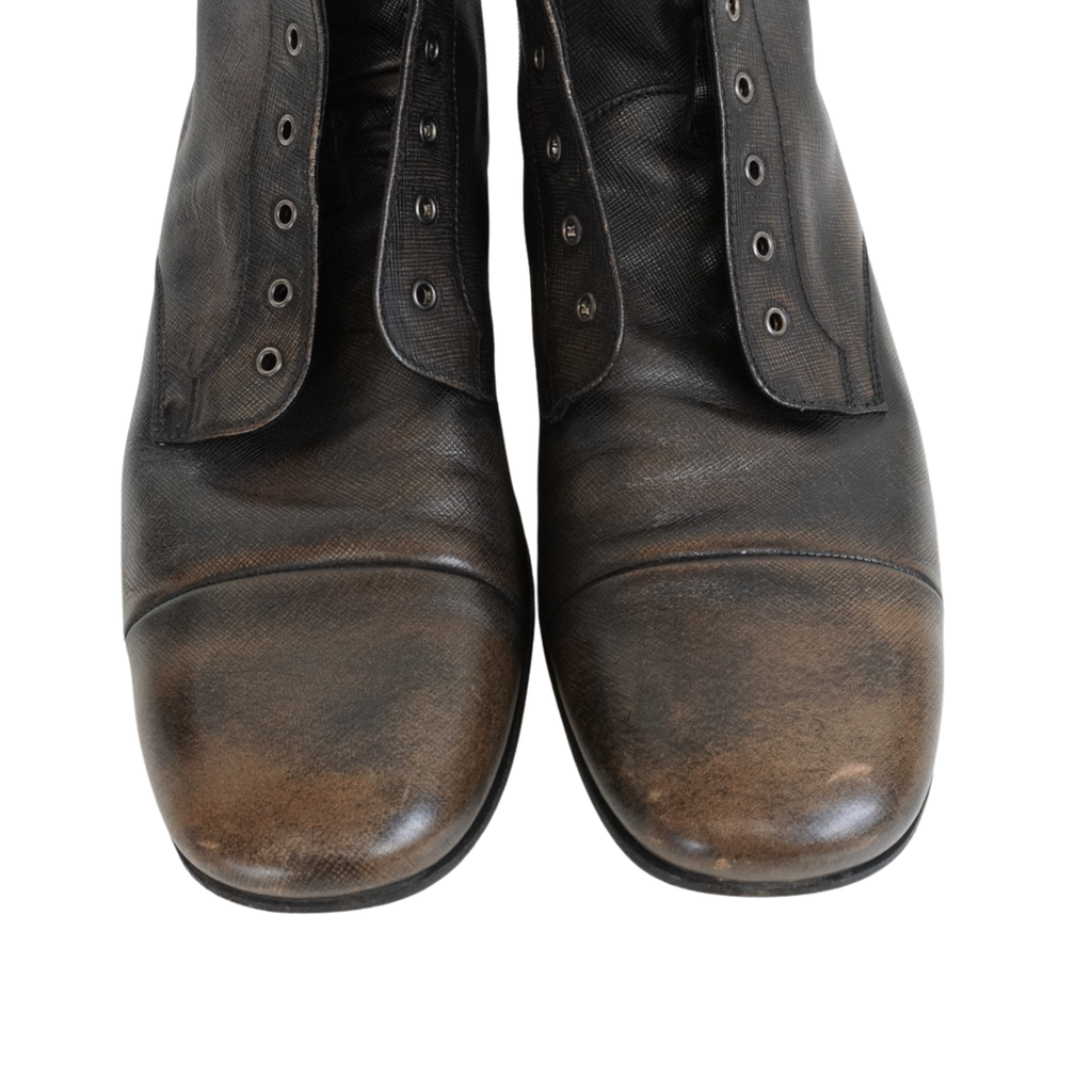 Prada Saffiano Leather Combat Boots - Men's 10.5