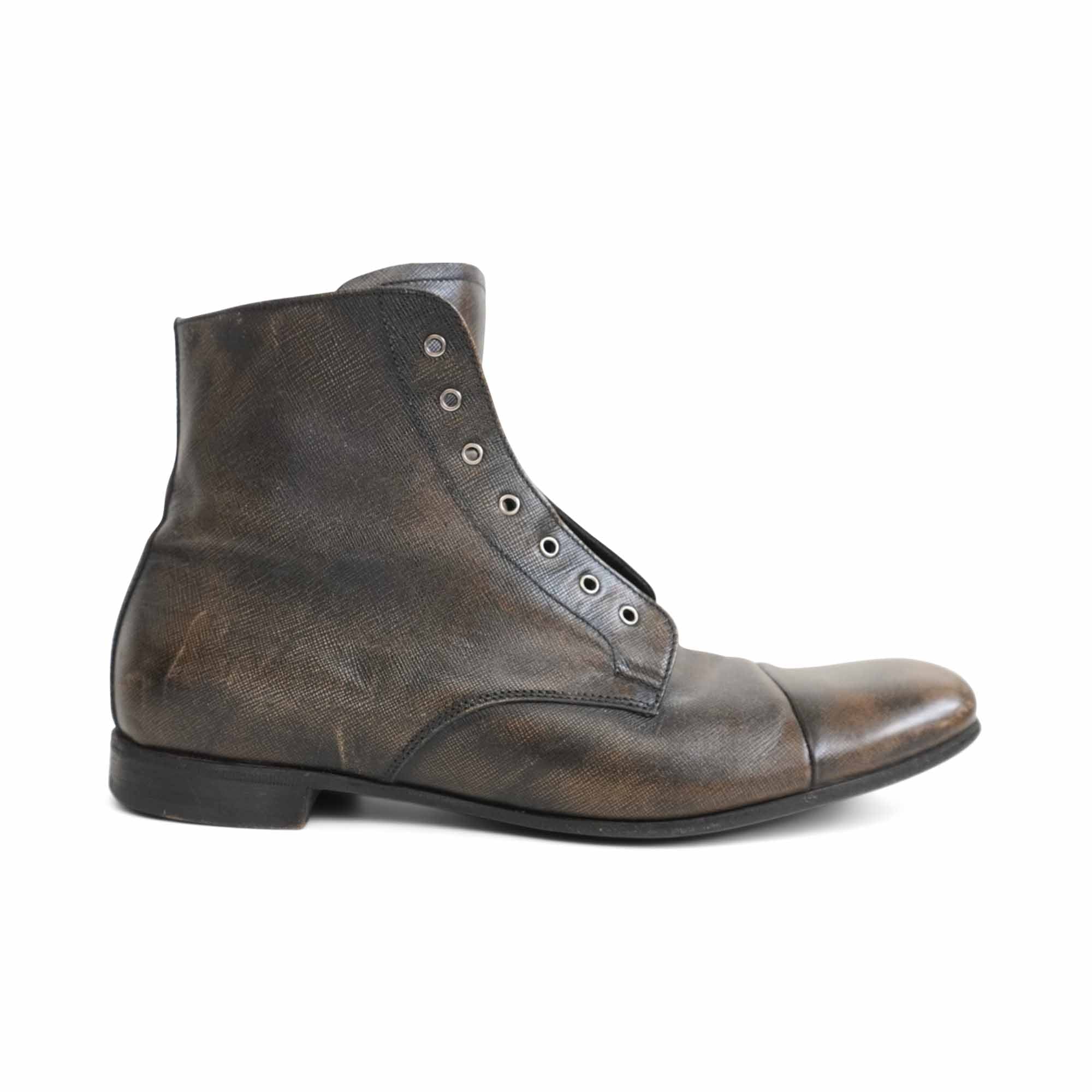Prada Saffiano Leather Combat Boots - Men's 10.5