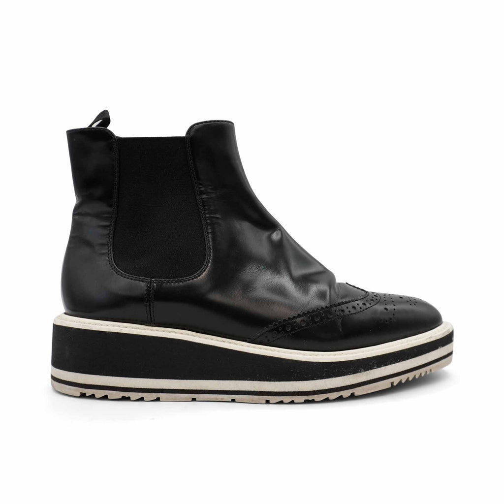Prada 'Brogue' Platform Chelsea Boots - Women's 37