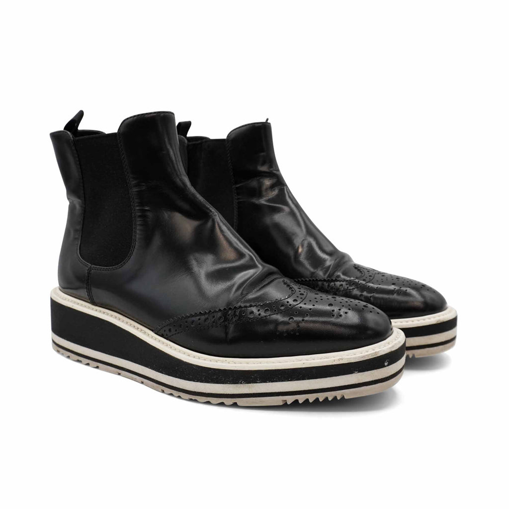 Prada 'Brogue' Platform Chelsea Boots - Women's 37