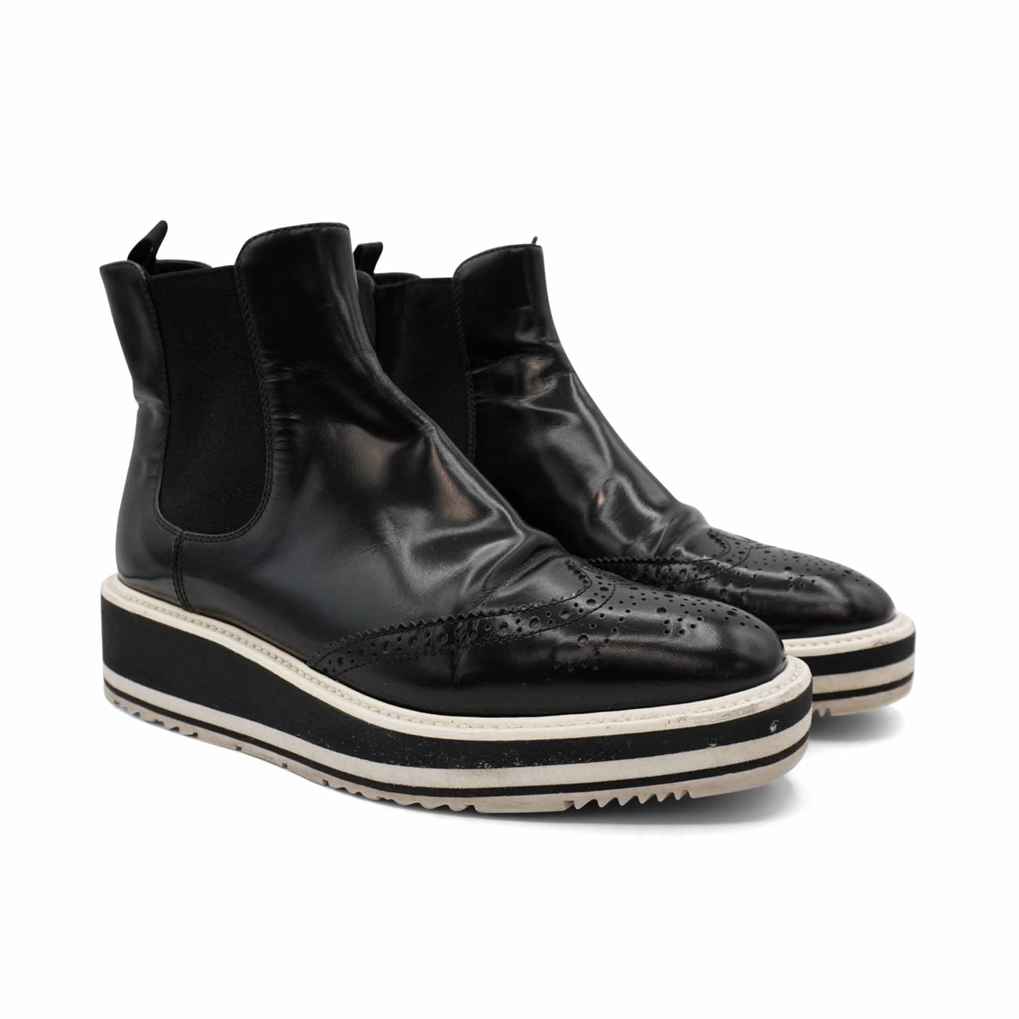 Prada 'Brogue' Platform Chelsea Boots - Women's 37