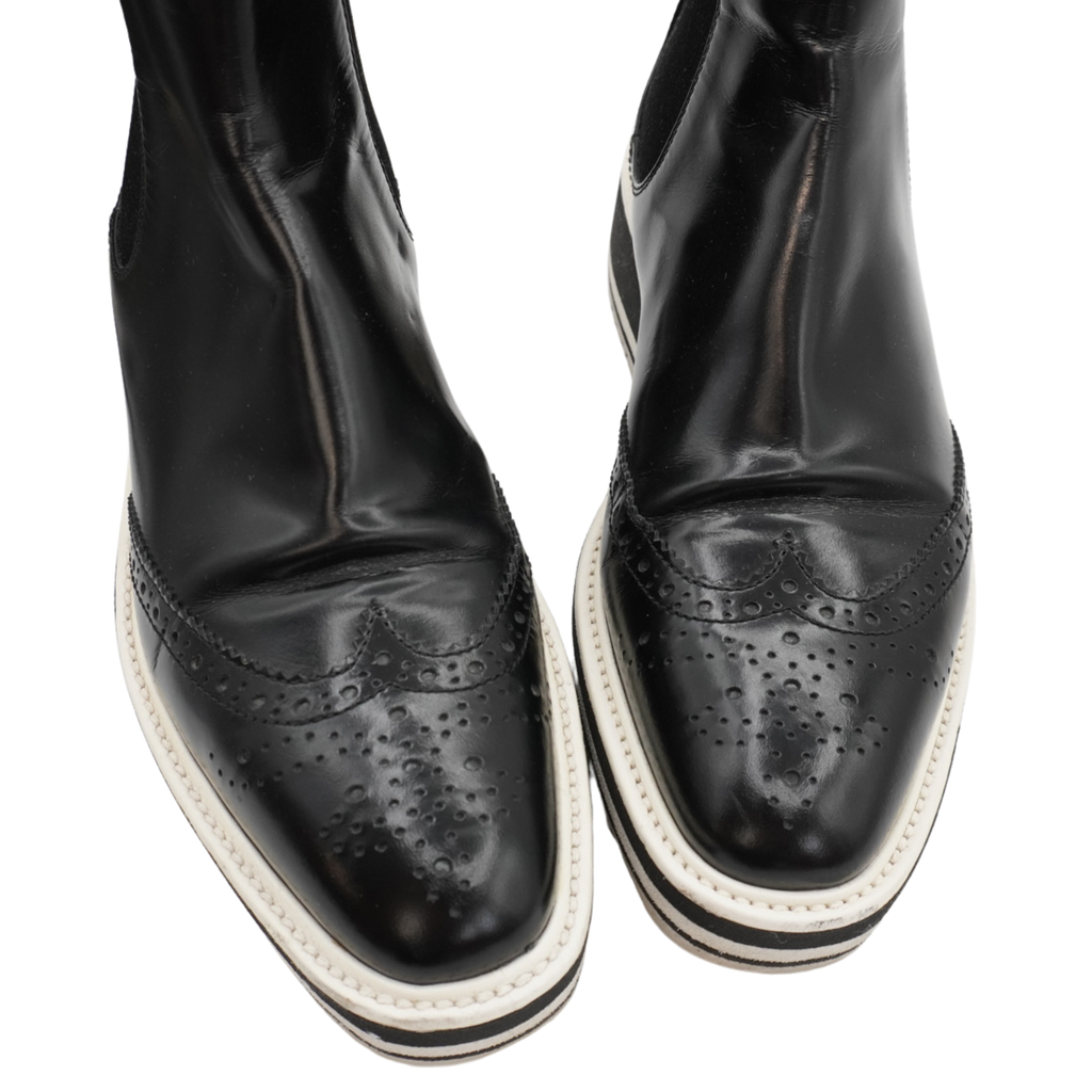 Prada 'Brogue' Platform Chelsea Boots - Women's 37