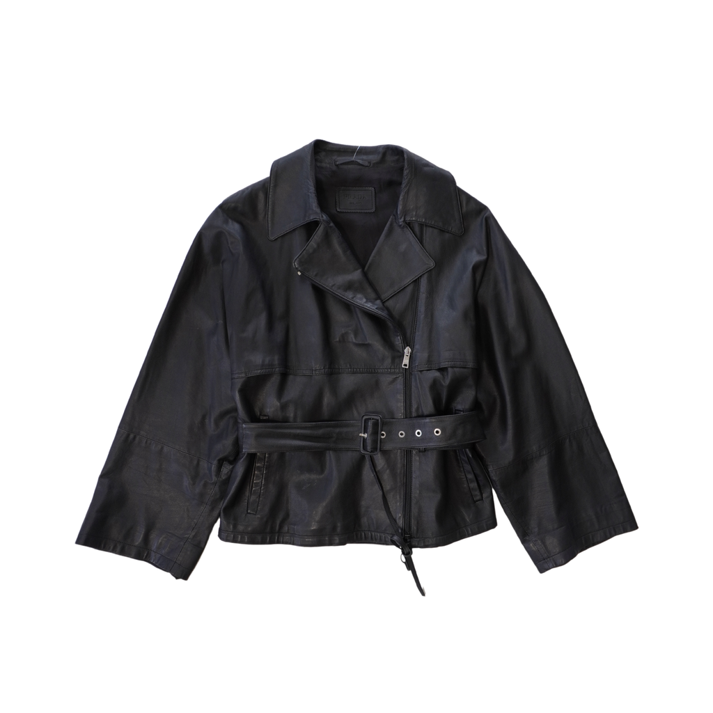 Prada Belted Leather Jacket - Women's 44