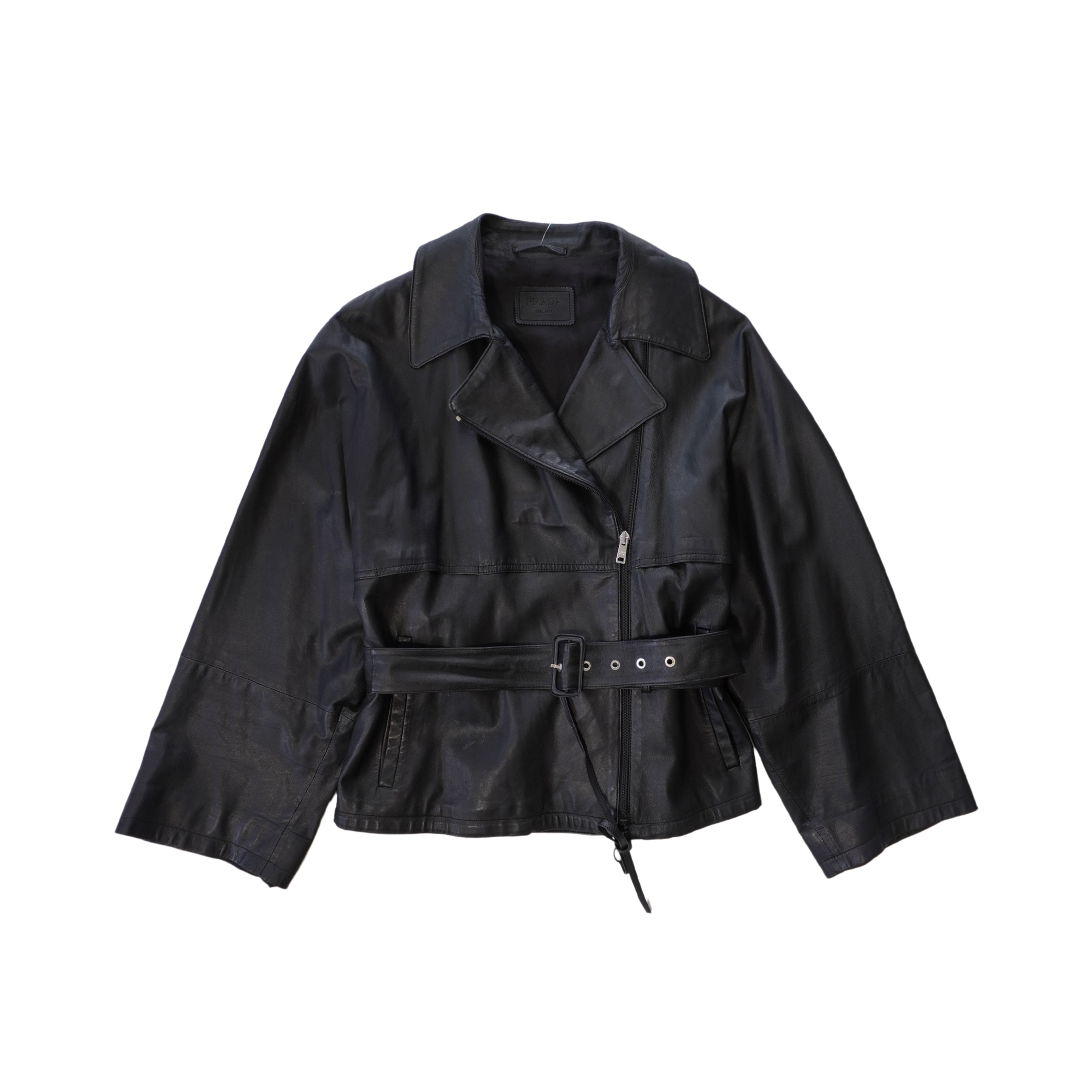 Prada Belted Leather Jacket - Women's 44