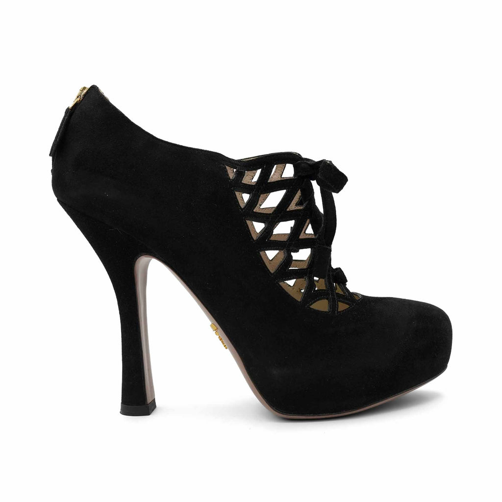 Prada 'Calzature Donna' Lace- Up Booties - Women's 36