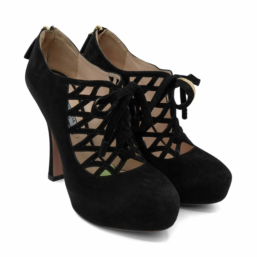 Prada 'Calzature Donna' Lace- Up Booties - Women's 36
