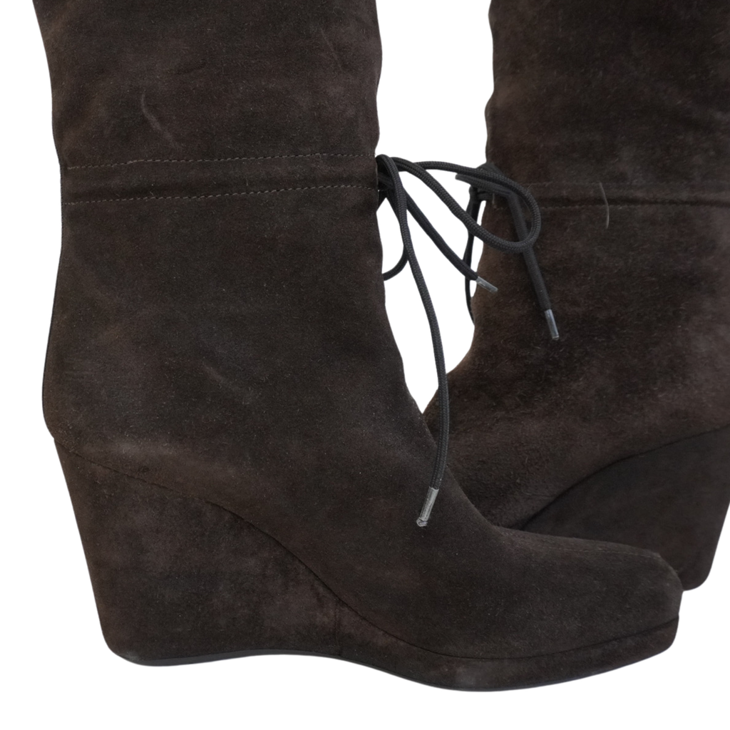 Prada Shearling Trim Wedge Boots - Women's 39.5