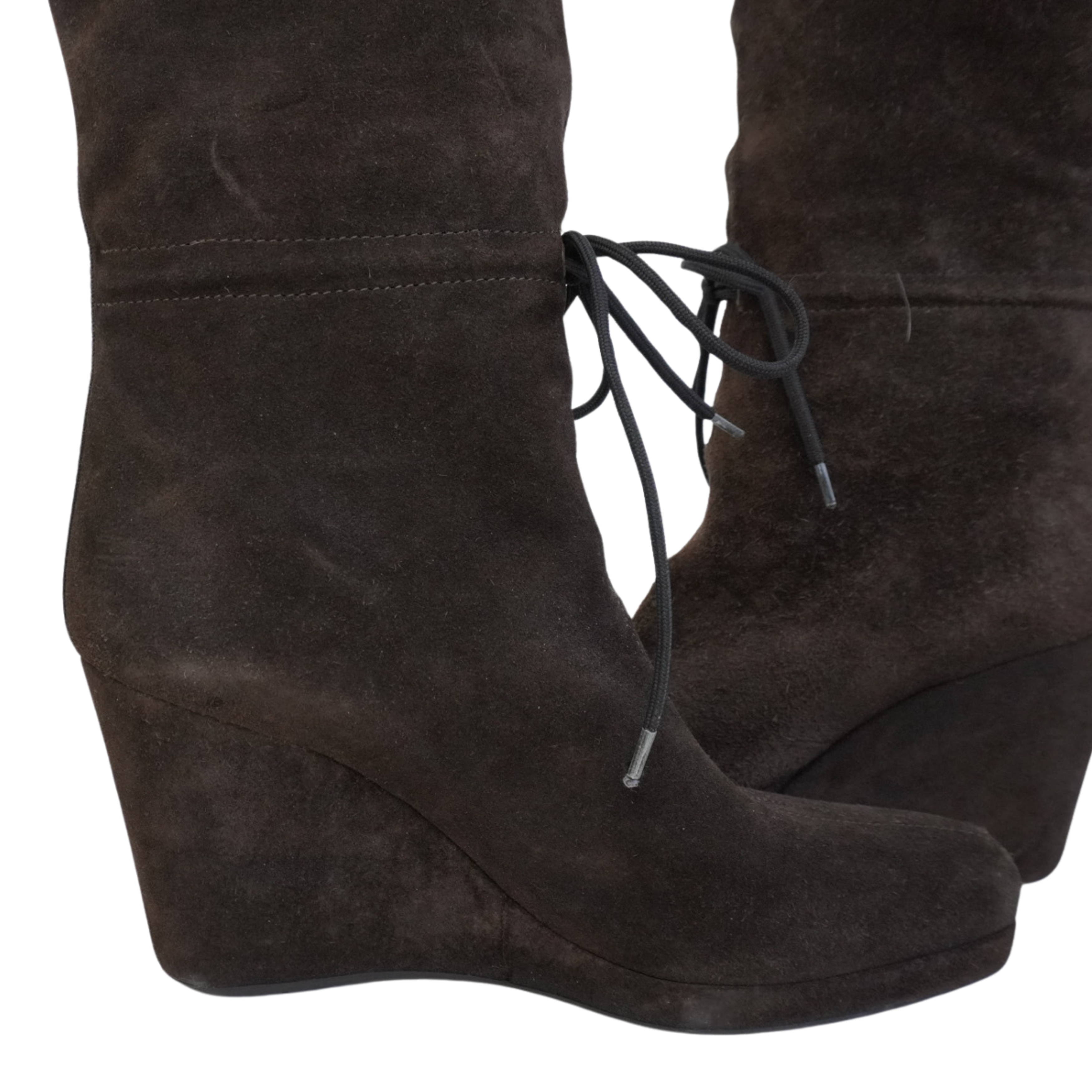 Prada Shearling Trim Wedge Boots - Women's 39.5
