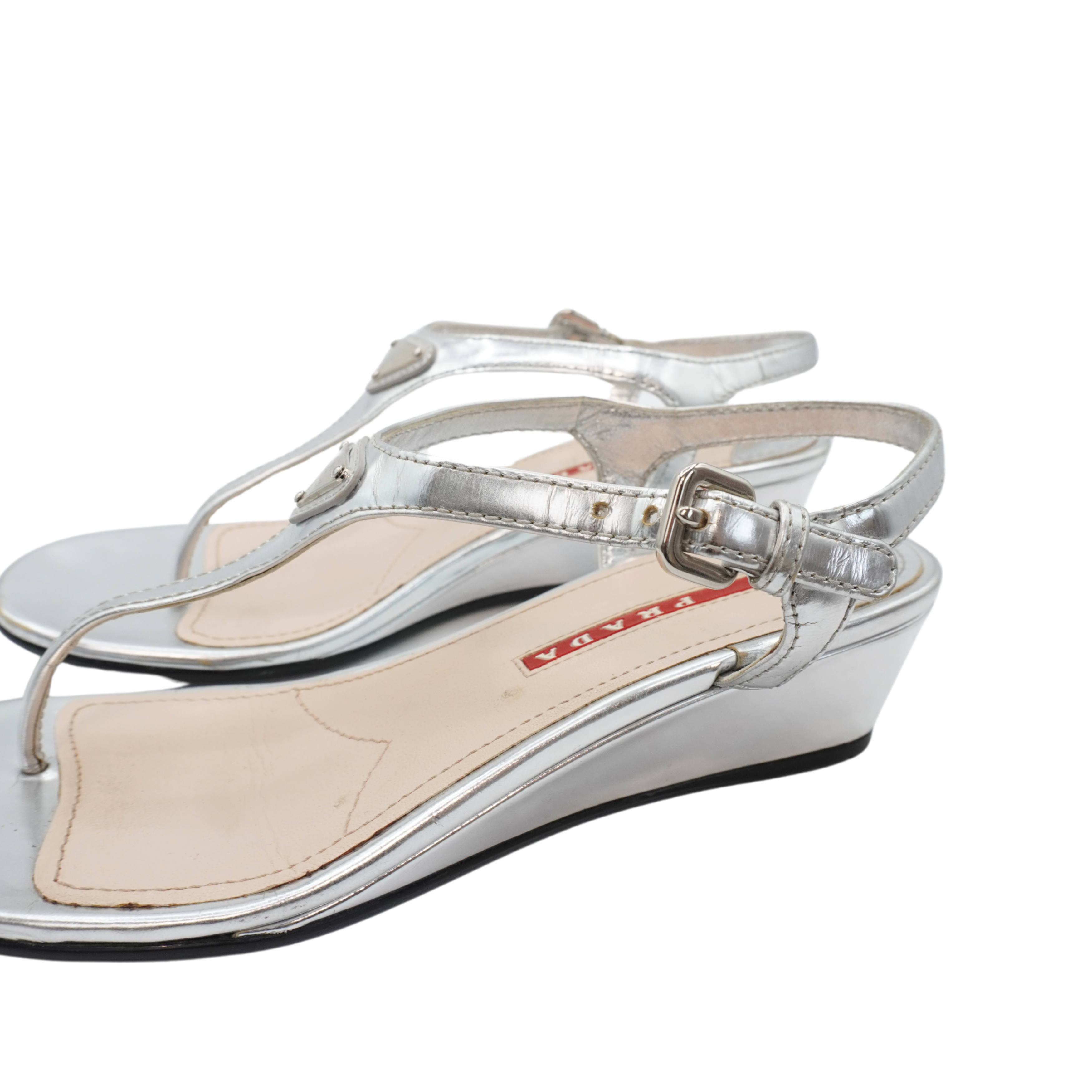 Prada Metallic Wedge Sandals - Women's 35.5