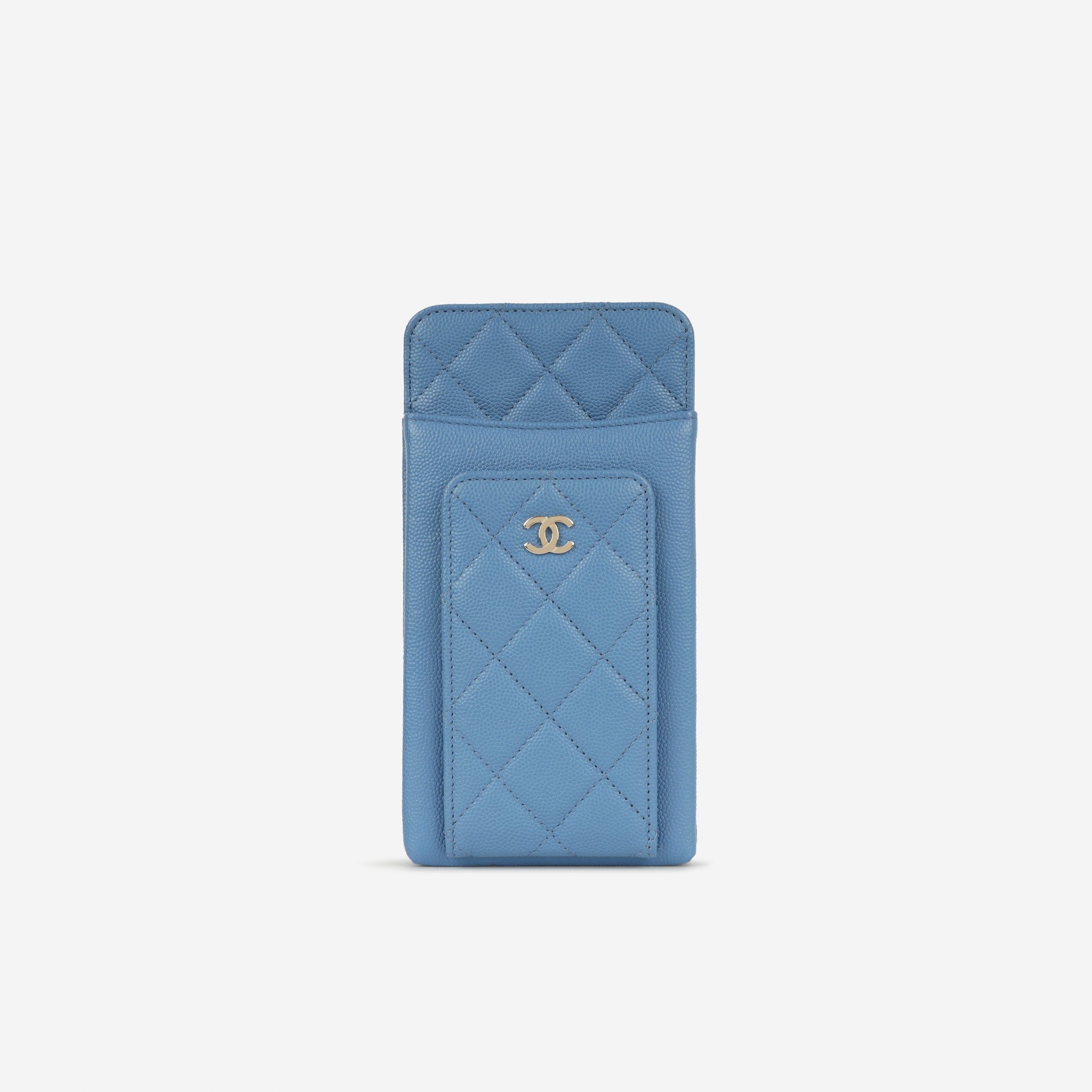 Chanel CC Phone Holder -  Blue Caviar | Champagne Gold Hardware