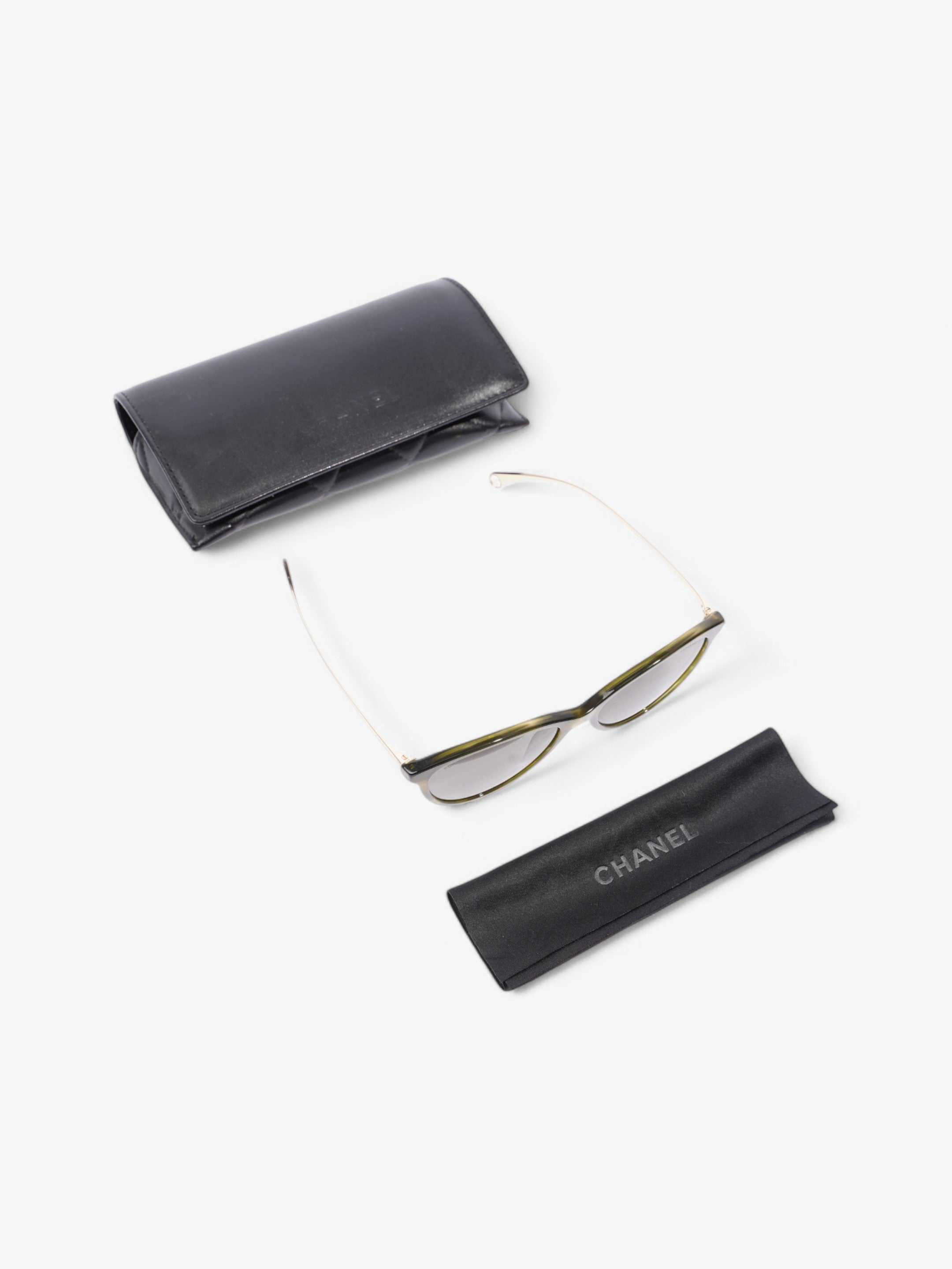 Chanel Cat Eye Sunglasses Green / Gold Acetate 140mm