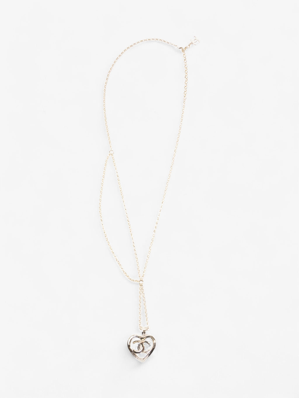 Chanel Coco Heart Long Necklace Light Gold Base Metal