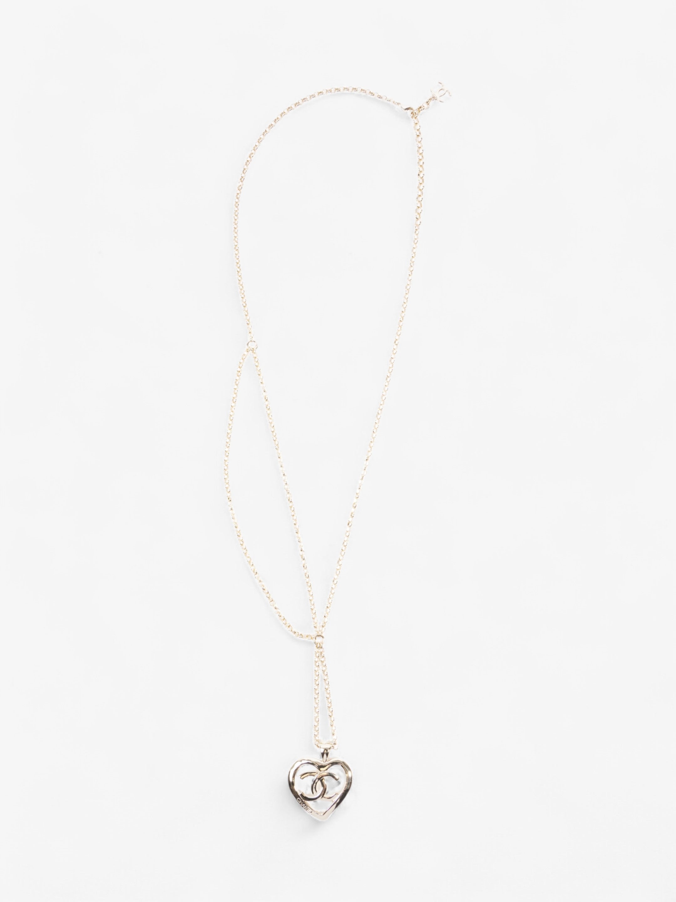Chanel Coco Heart Long Necklace Light Gold Base Metal