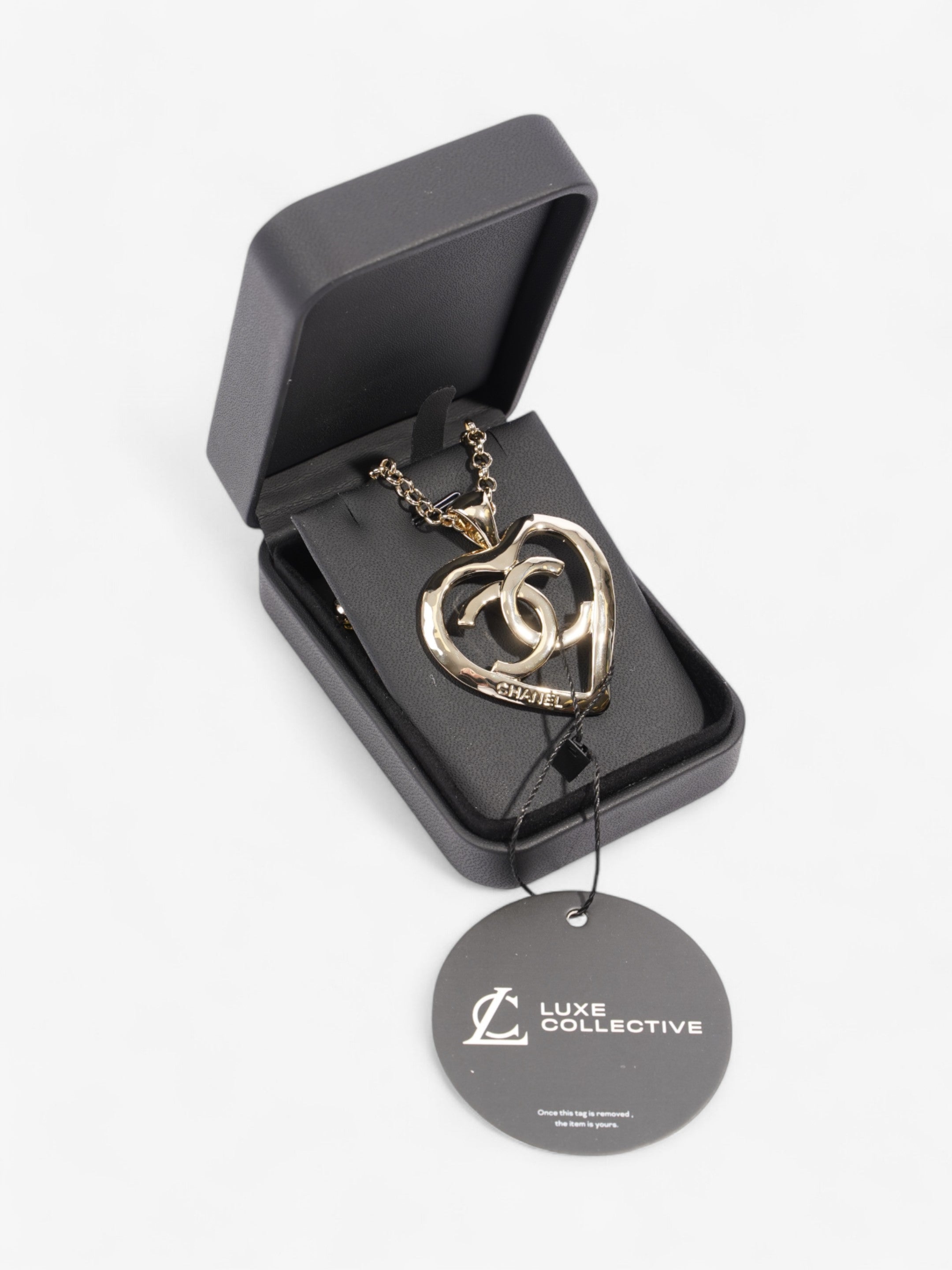 Chanel Coco Heart Long Necklace Light Gold Base Metal