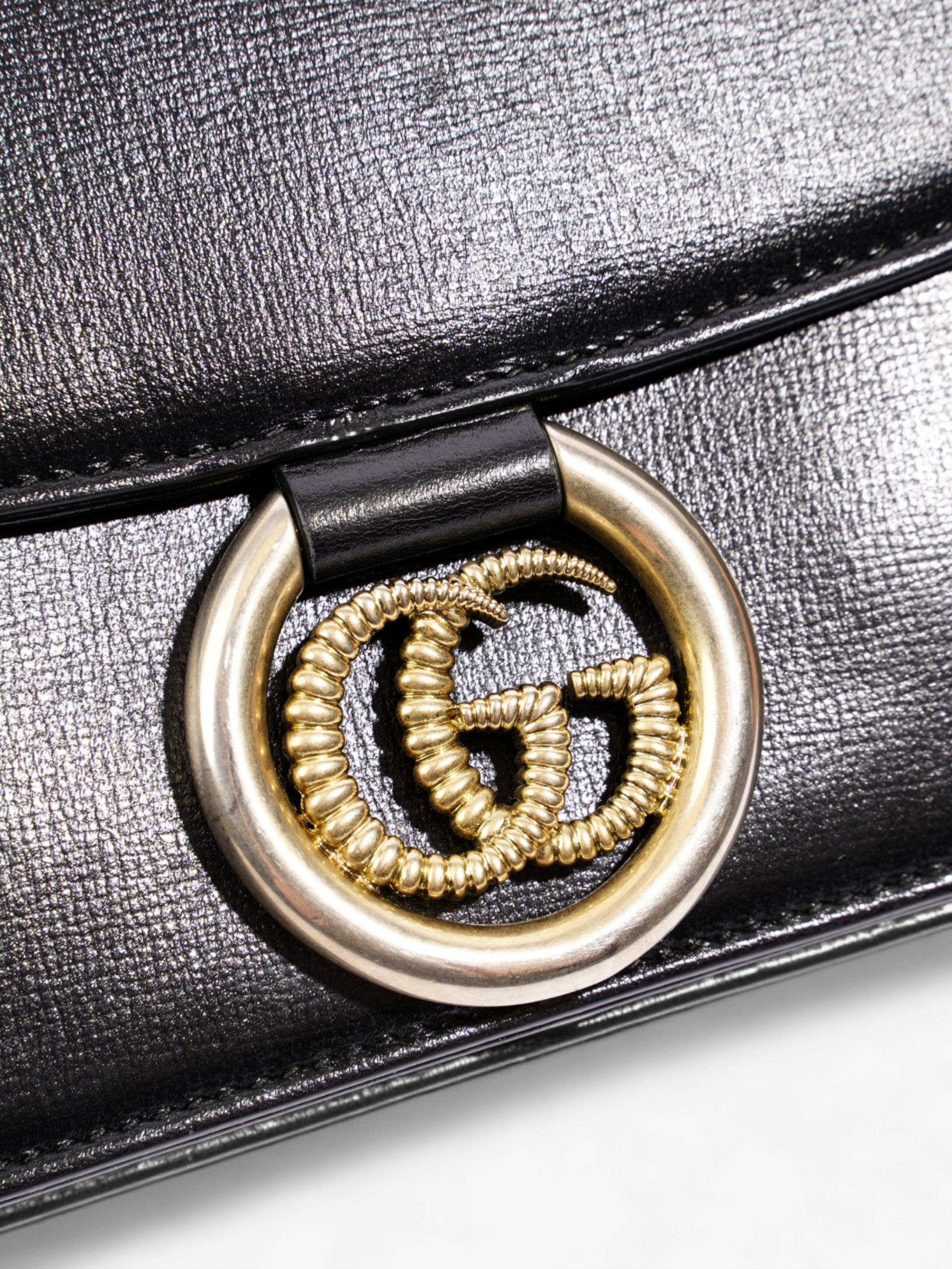 Gucci Torchon GG Ring Black Calfskin Leather Small