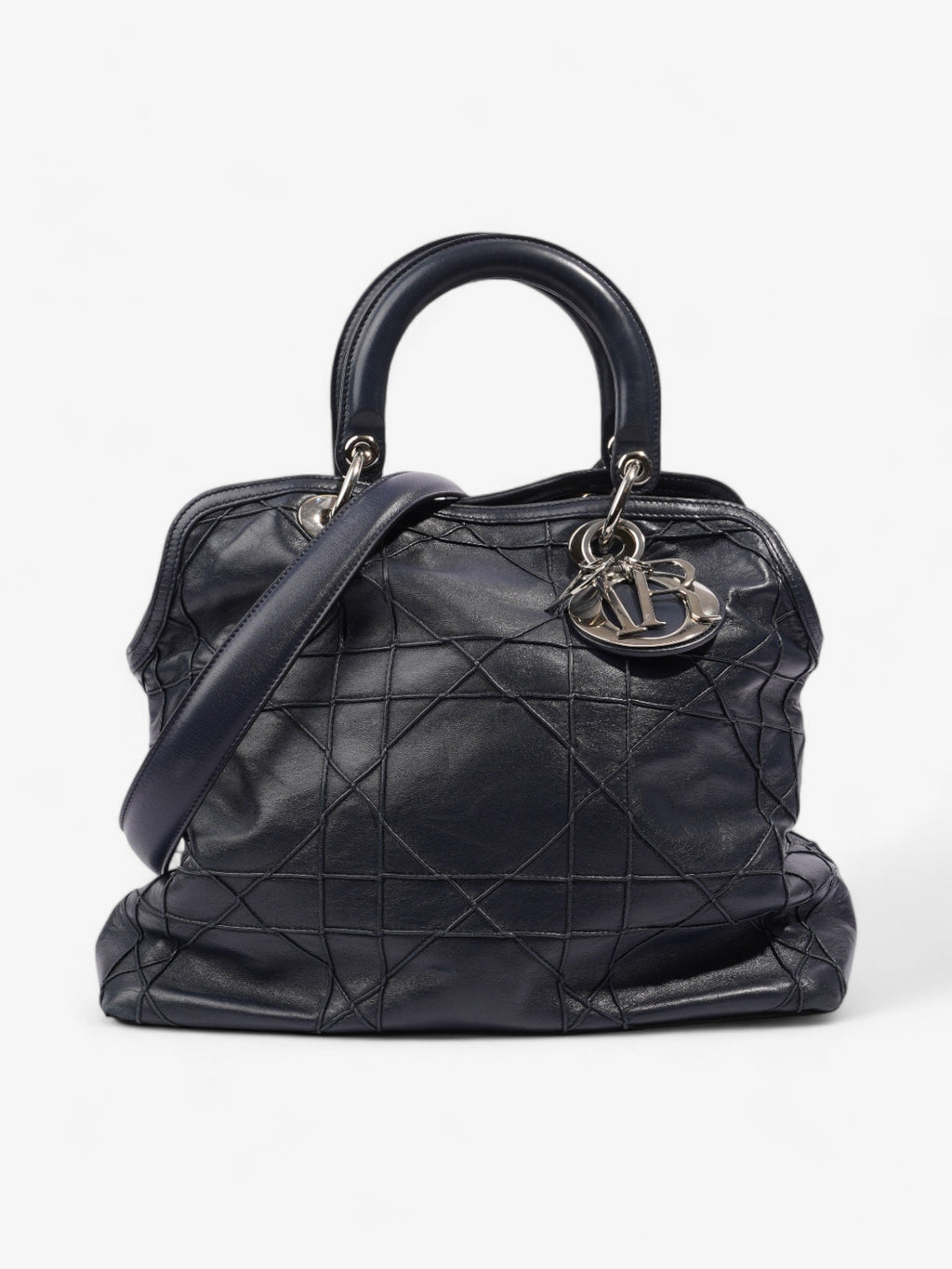 Christian Dior Granville Bag Navy Blue Leather Medium
