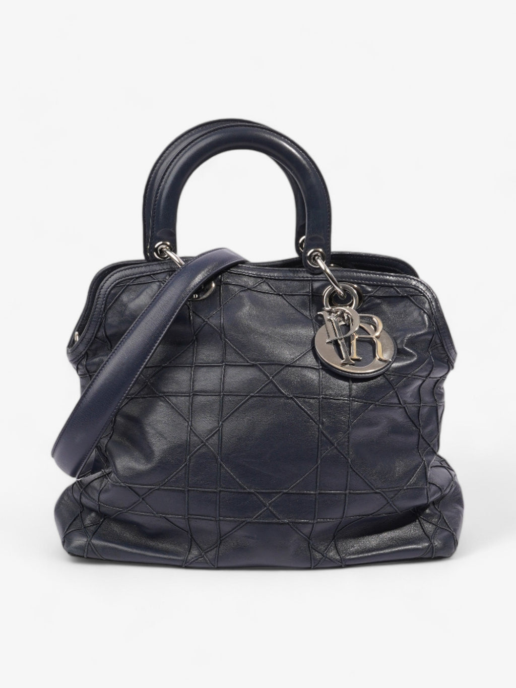 Christian Dior Granville Bag Navy Blue Leather Medium