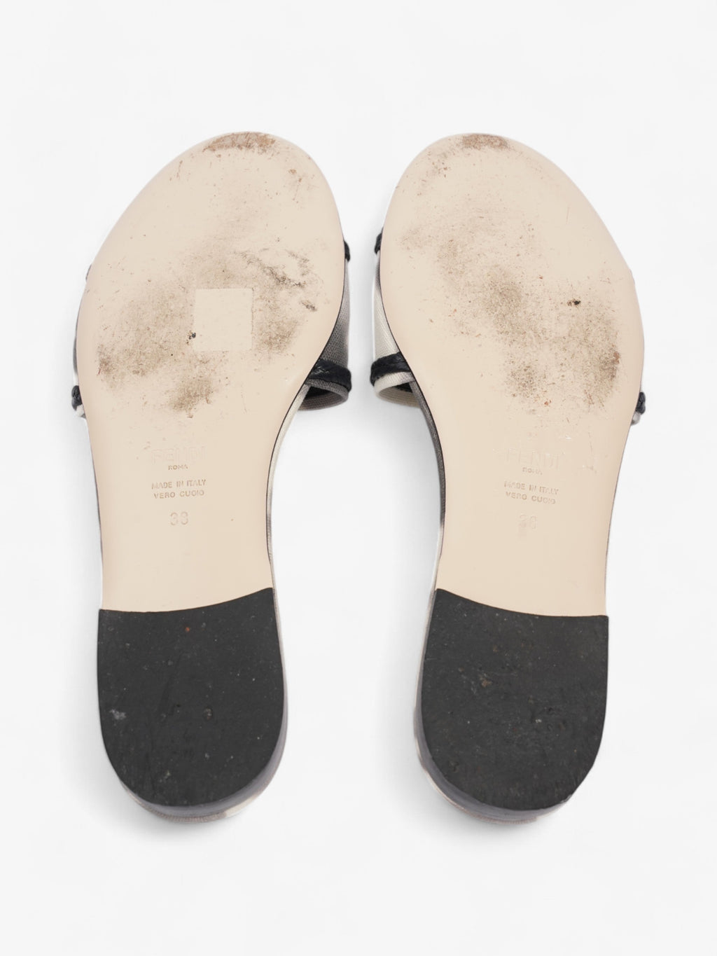 Fendi Logo Sandals Black / Grey / White Canvas EU 38 UK 5