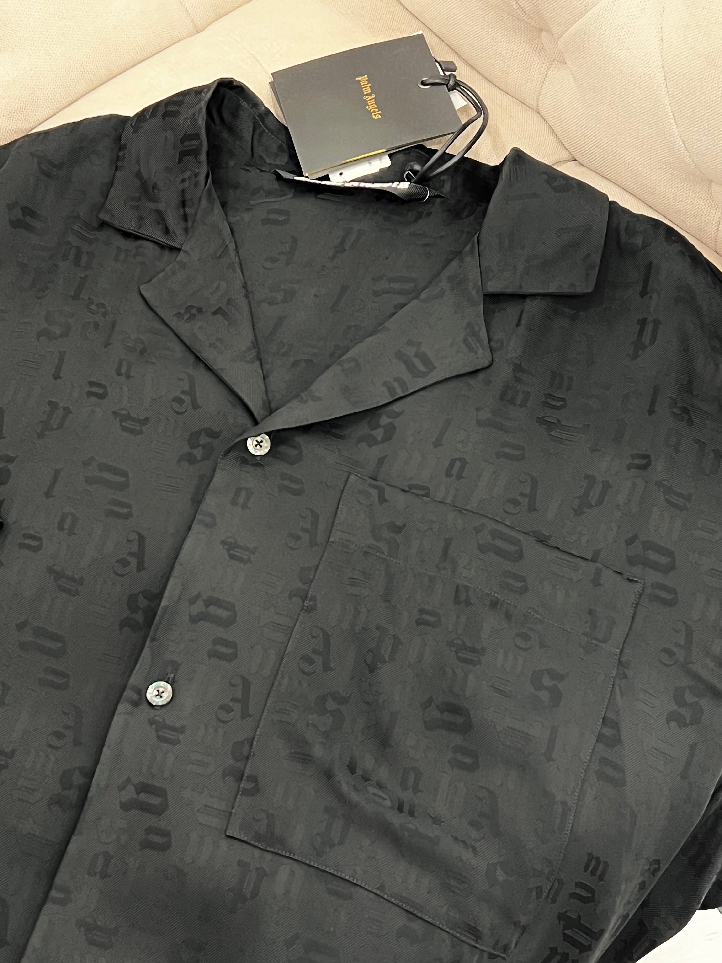 PALM ANGELS TONAL MONOGRAM BOWLING SHIRT