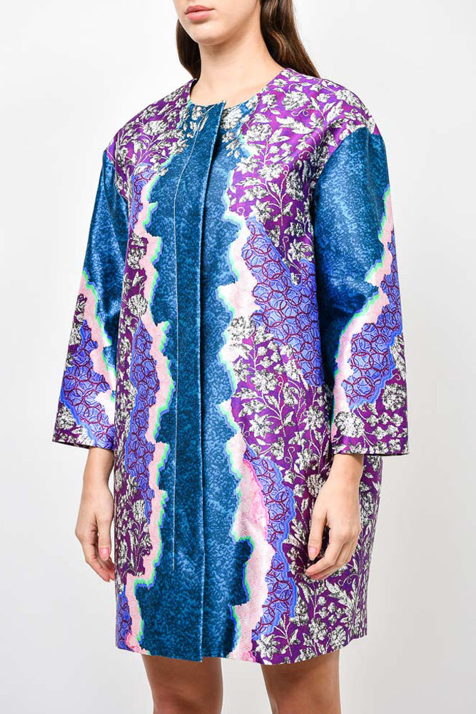 Peter Pilotto Blue/Purple Silk "Twill Marine" Jacket Size 14