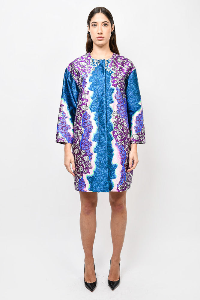Peter Pilotto Blue/Purple Silk "Twill Marine" Jacket Size 14