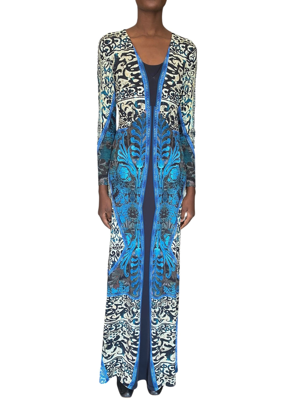 Roberto Cavalli Blue Printed Jersey Maxi Dress - 46 / US 10