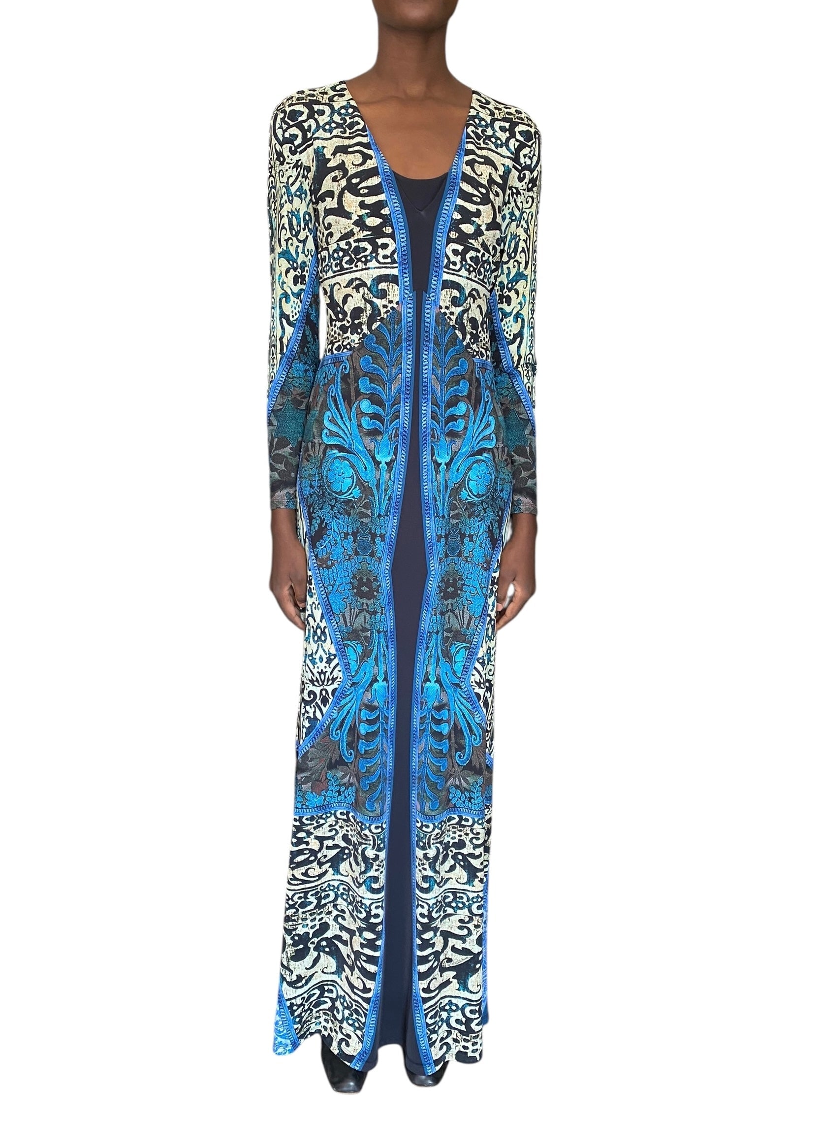 Roberto Cavalli Blue Printed Jersey Maxi Dress - 46 / US 10