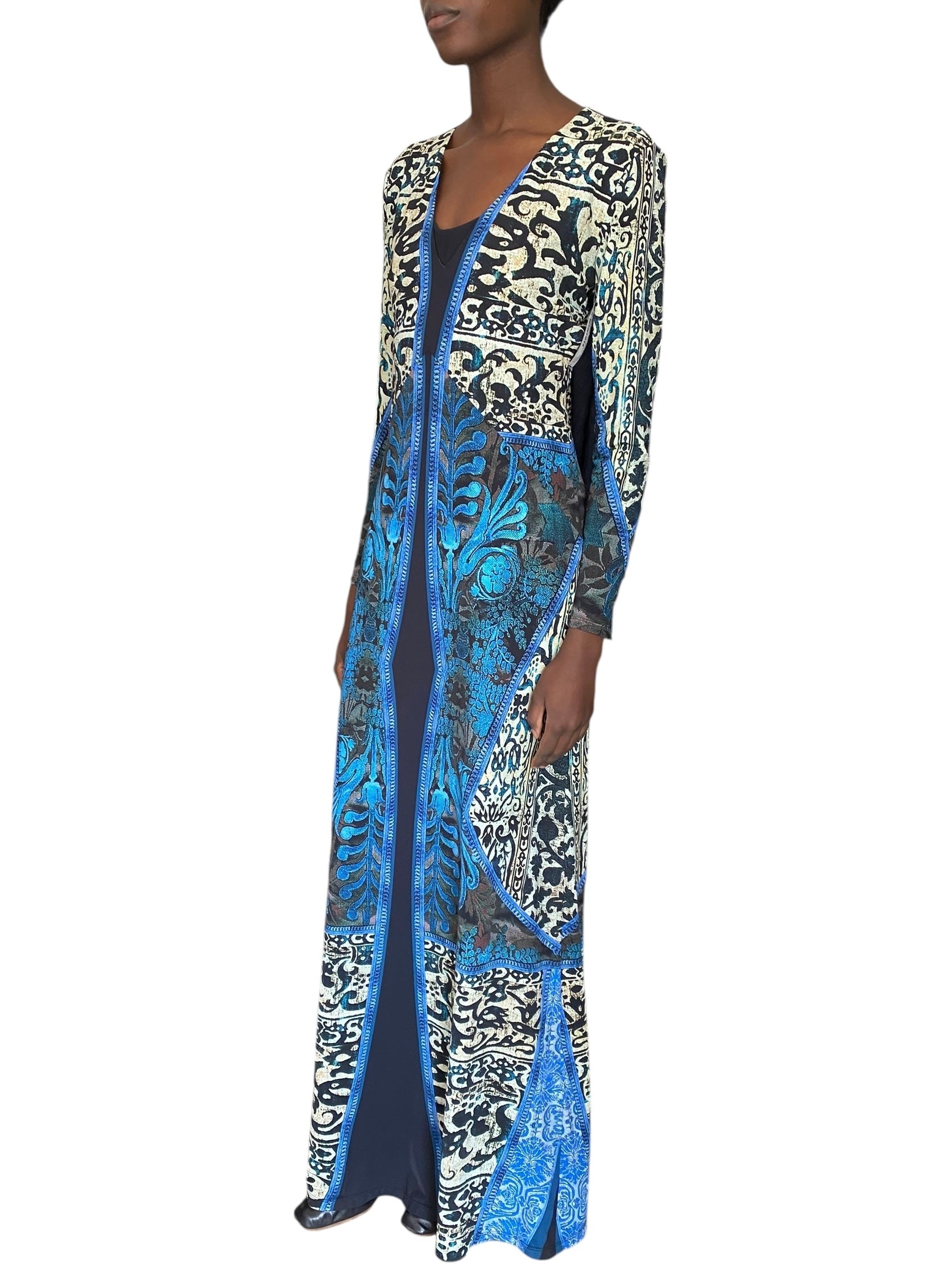 Roberto Cavalli Blue Printed Jersey Maxi Dress - 46 / US 10