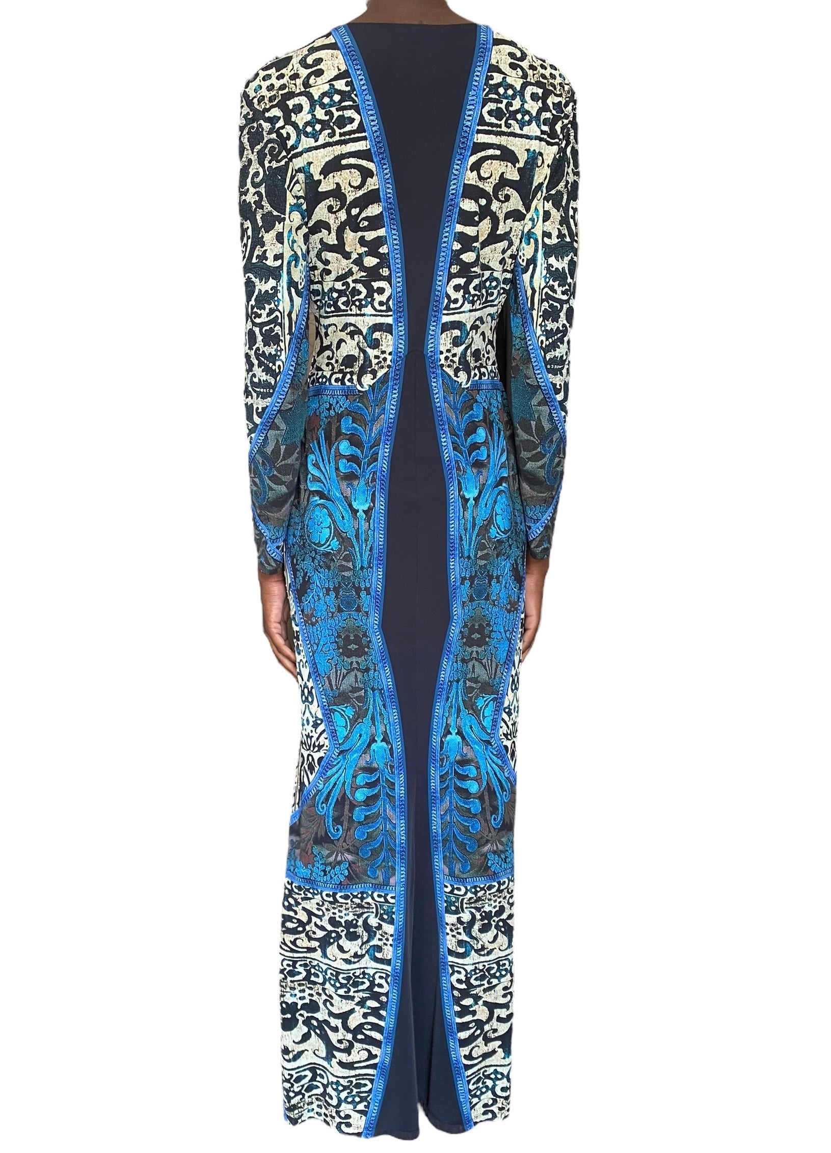 Roberto Cavalli Blue Printed Jersey Maxi Dress - 46 / US 10