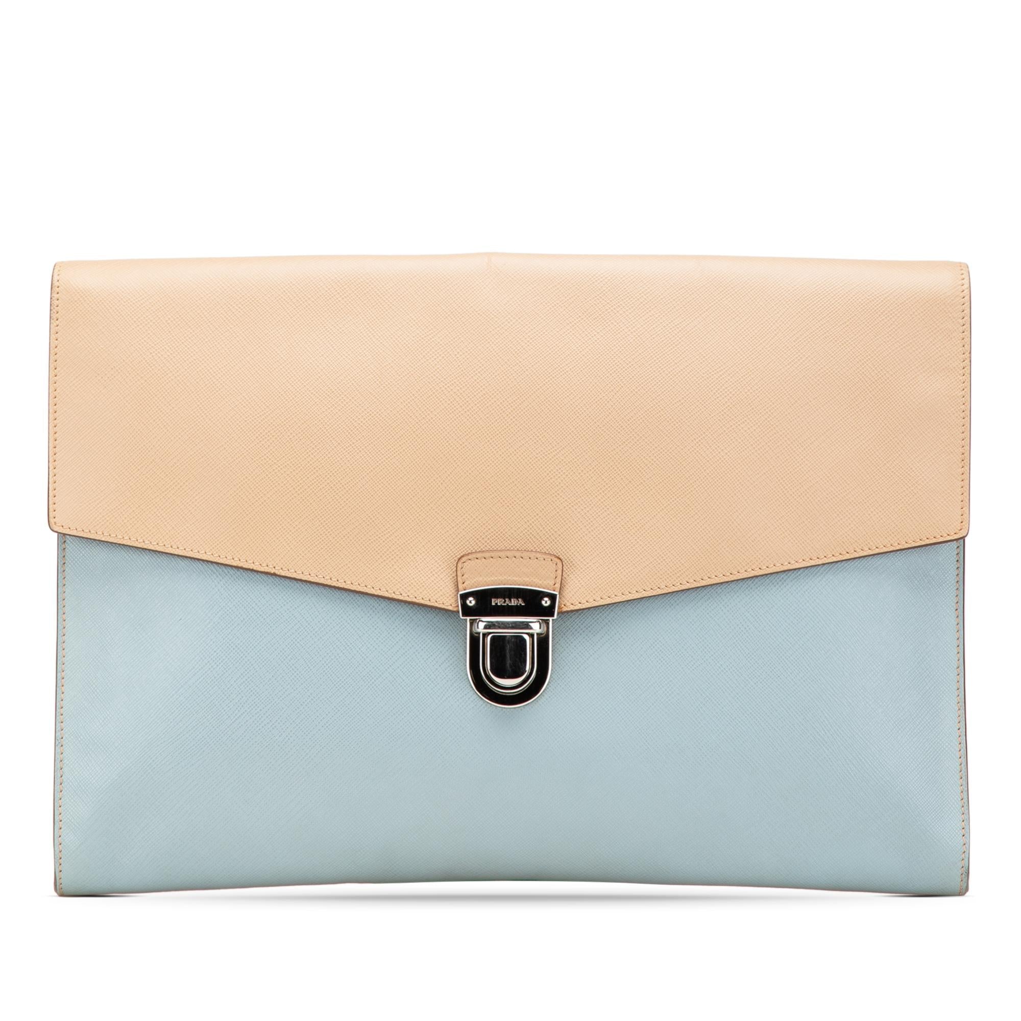 Prada Bicolor Saffiano Envelope Pushlock Clutch