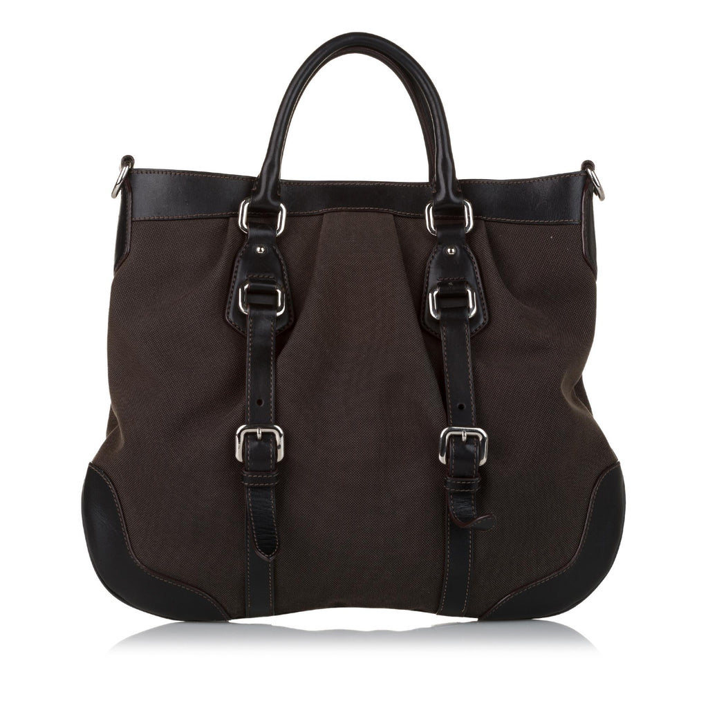 Prada Convertible Belted Canvas Satchel (SHG-37587)