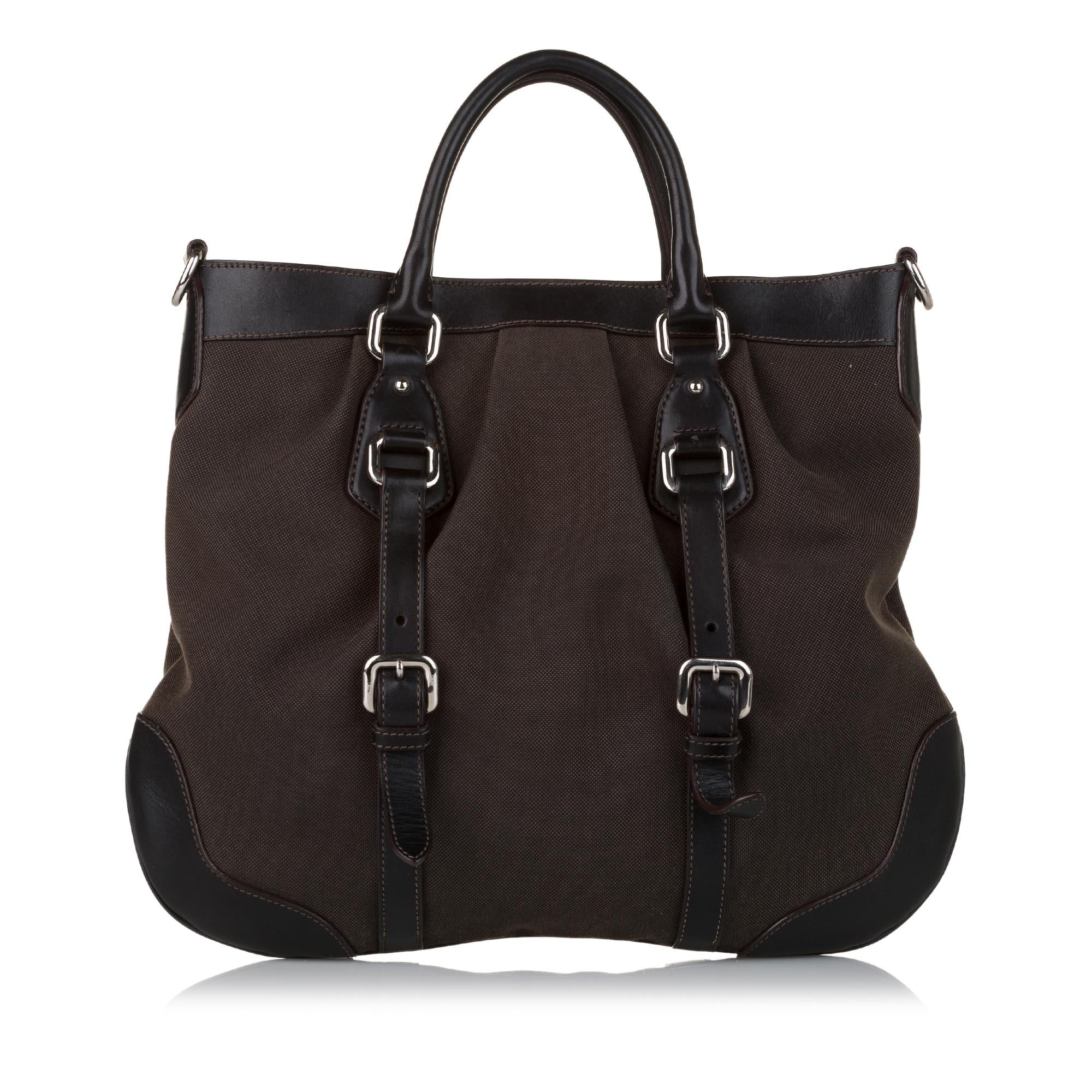 Prada Convertible Belted Canvas Satchel (SHG-37587)