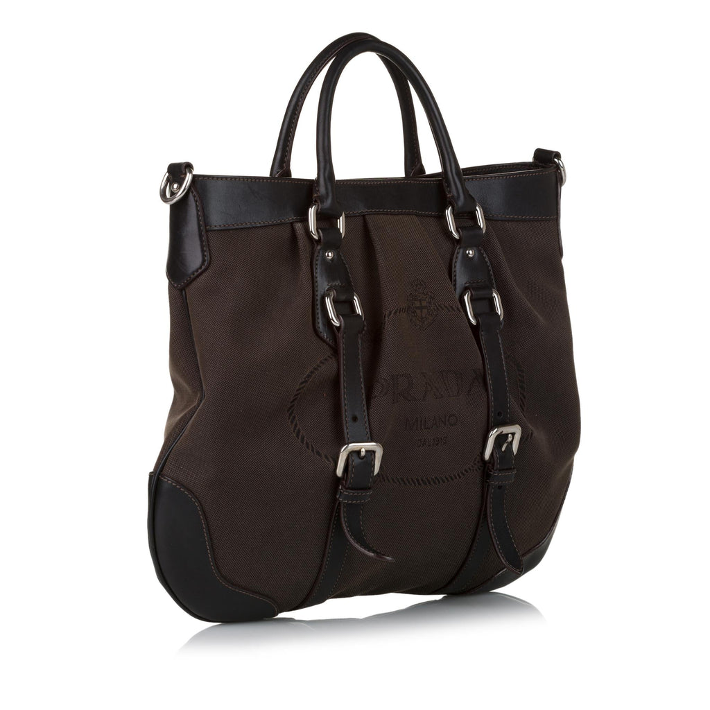 Prada Convertible Belted Canvas Satchel (SHG-37587)
