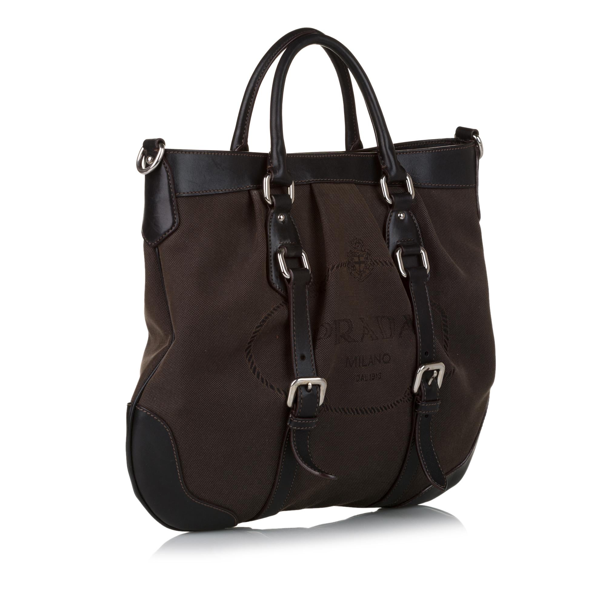 Prada Convertible Belted Canvas Satchel (SHG-37587)