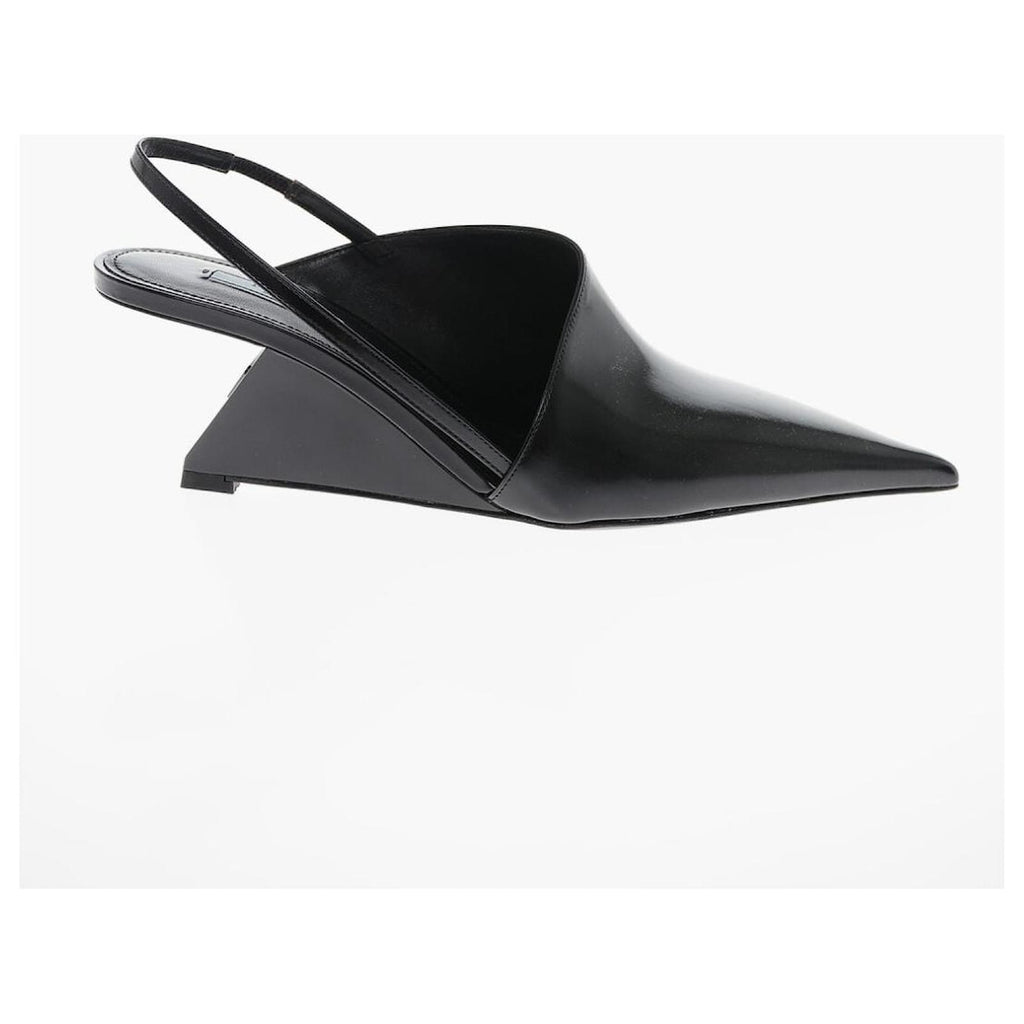 PRADA LEATHER SLINGBACK GEOMETRIC WEDGE HEEL PUMPS