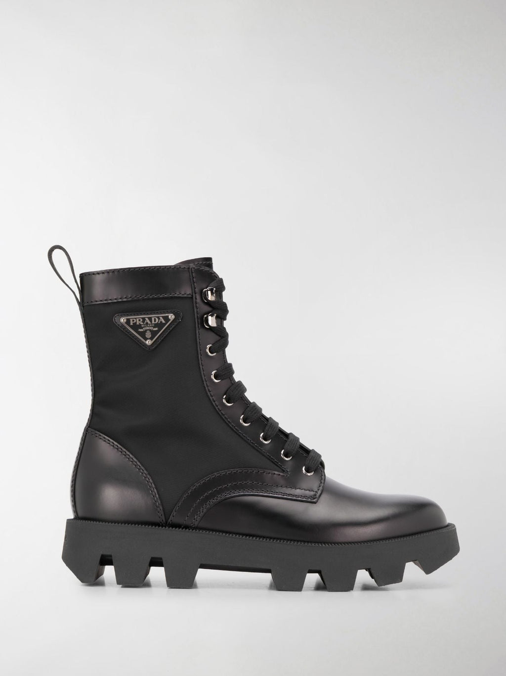 PRADA NYLON- INSET LEATHER COMBAT BOOTS