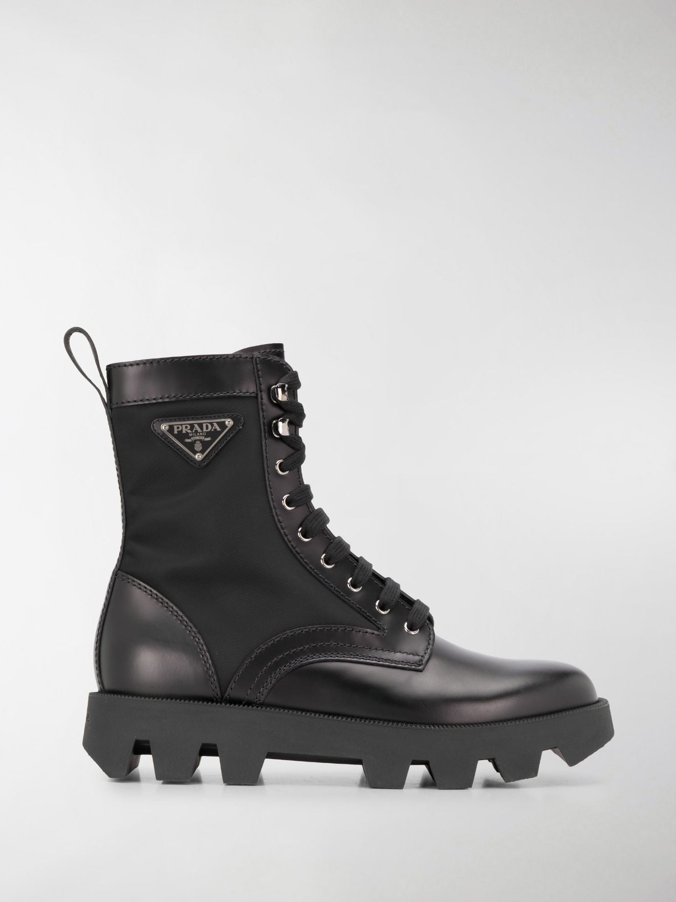PRADA NYLON- INSET LEATHER COMBAT BOOTS